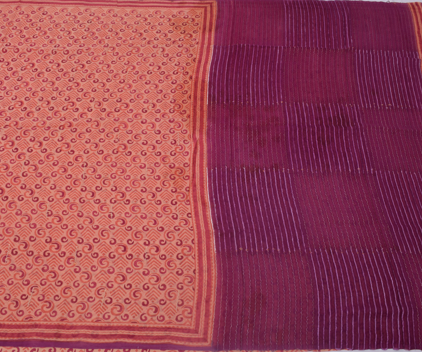 Sushila Vintage Peach Indian Sari Pure Georgette Silk Printed Floral Sari Fabric