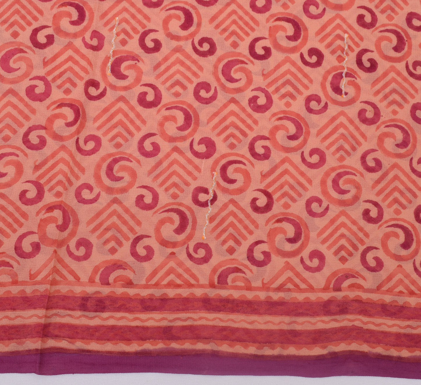 Sushila Vintage Peach Indian Sari Pure Georgette Silk Printed Floral Sari Fabric