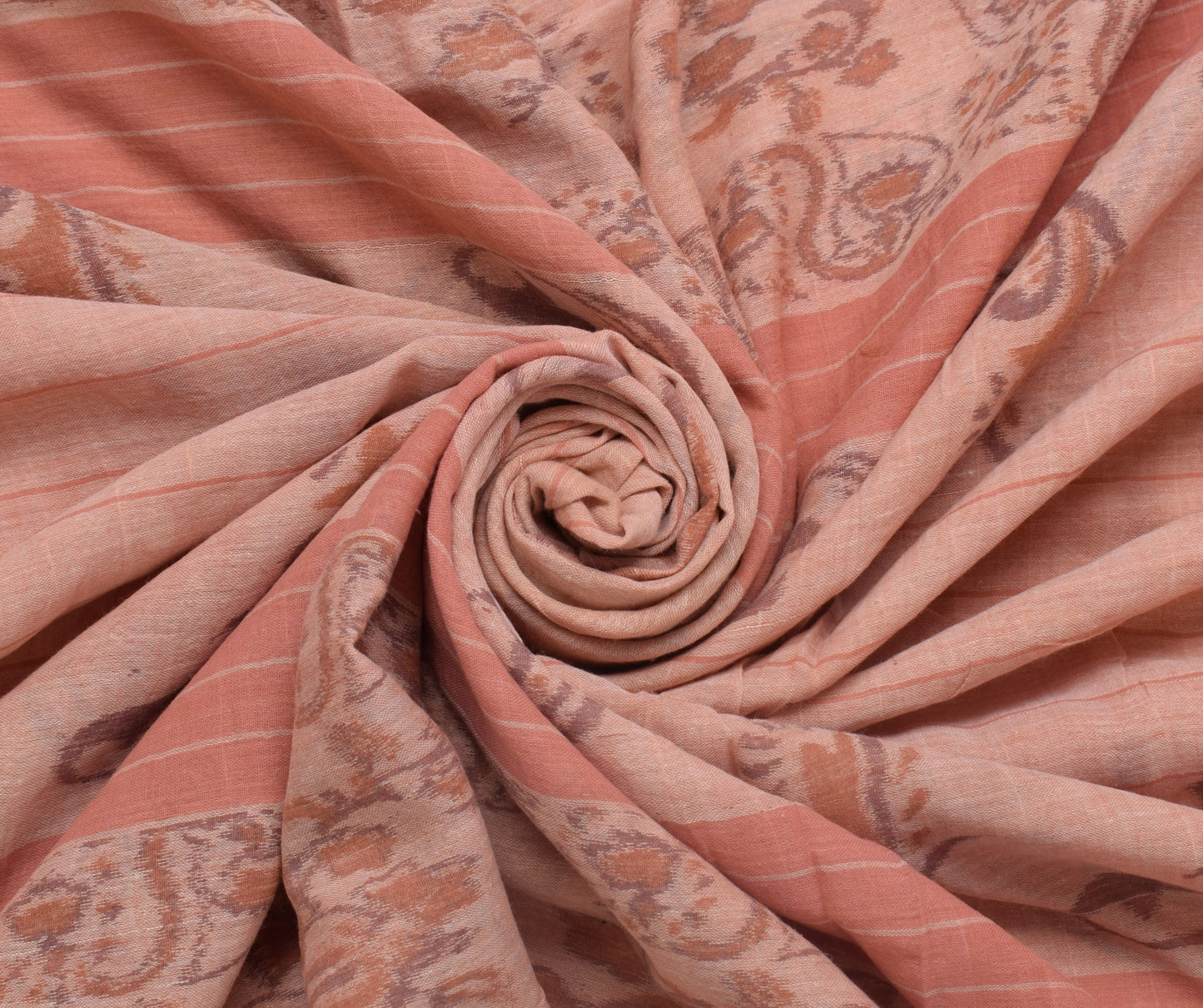 Sushila Vintage Peach Saree Pure Cotton Woven Floral Sari Decor 5 Yard Fabric