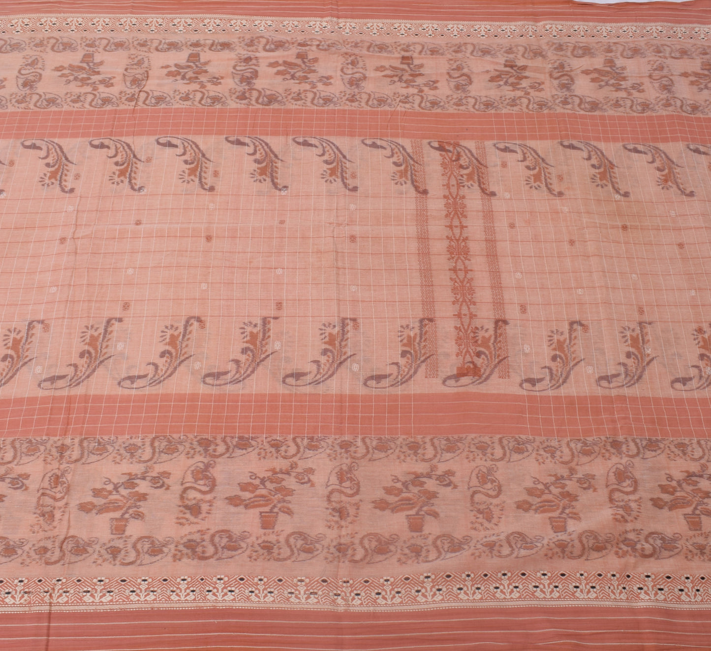 Sushila Vintage Peach Saree Pure Cotton Woven Floral Sari Decor 5 Yard Fabric