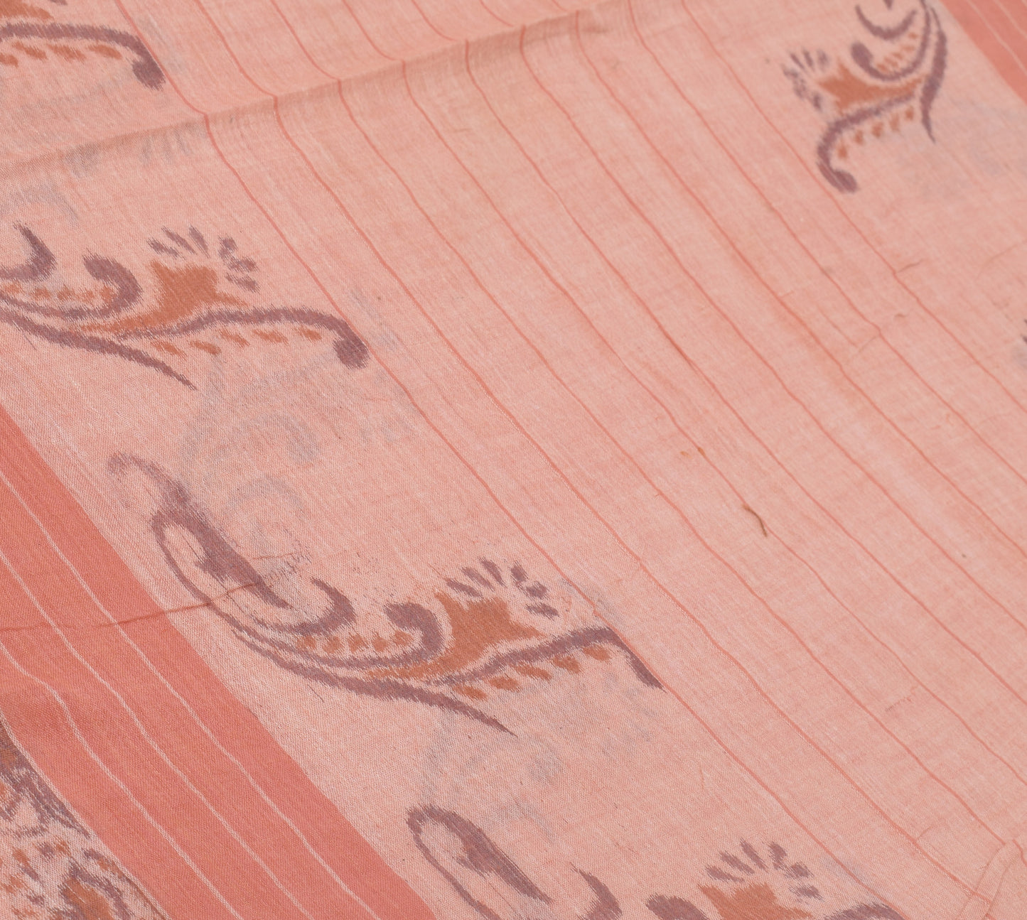 Sushila Vintage Peach Saree Pure Cotton Woven Floral Sari Decor 5 Yard Fabric