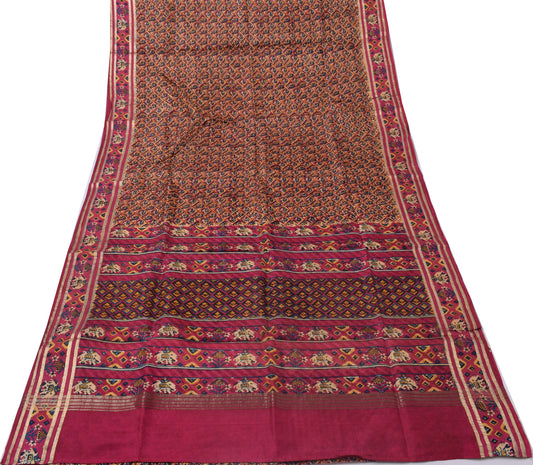 Sushila Vintage Indian Saree Pure Silk Printed & Woven Floral Sari Decor Fabric