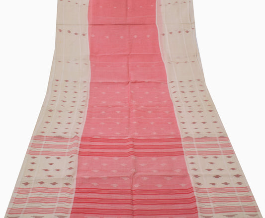 Sushila Vintage Peach Saree Pure Cotton Woven Ikkat Patola Sari Decor Fabric