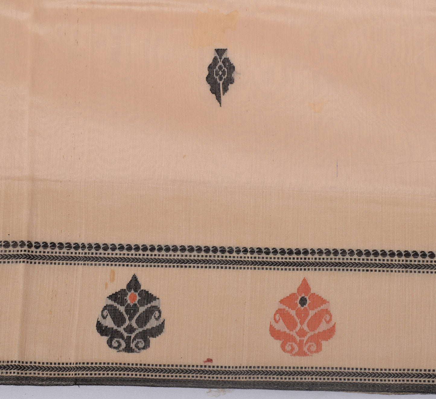 Sushila Vintage Beige Saree Pure Cotton Woven Floral Sari Decor 5 Yard Fabric