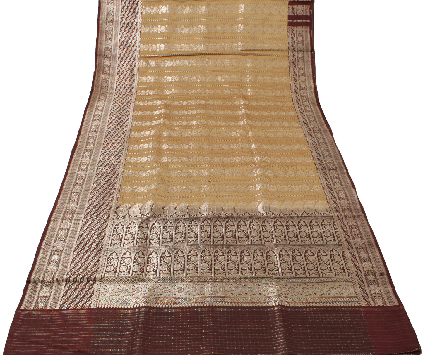 Sushila Vintage Heavy Saree Pure Satin Silk Banarasi Brocade Woven Sari Fabric