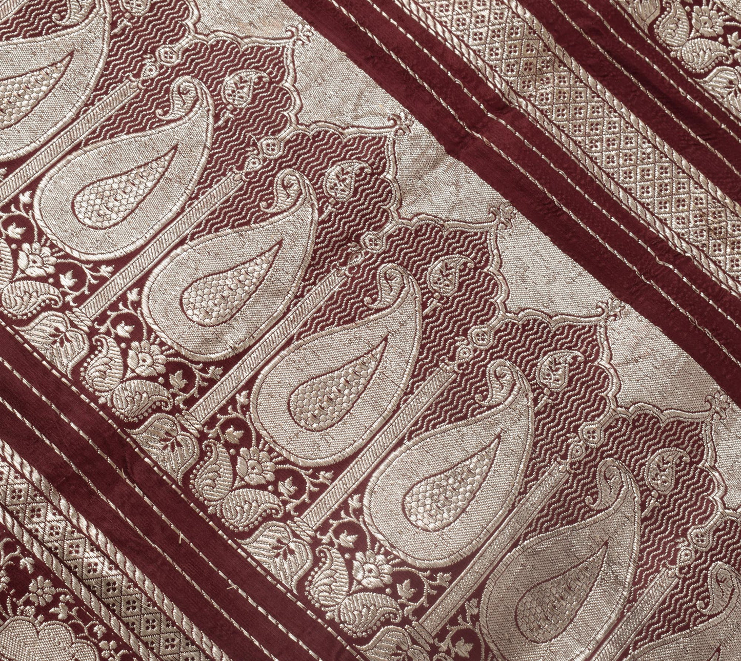 Sushila Vintage Burgundy BANARASI Saree Pure Silk Zari Woven Brocade Sari Fabric