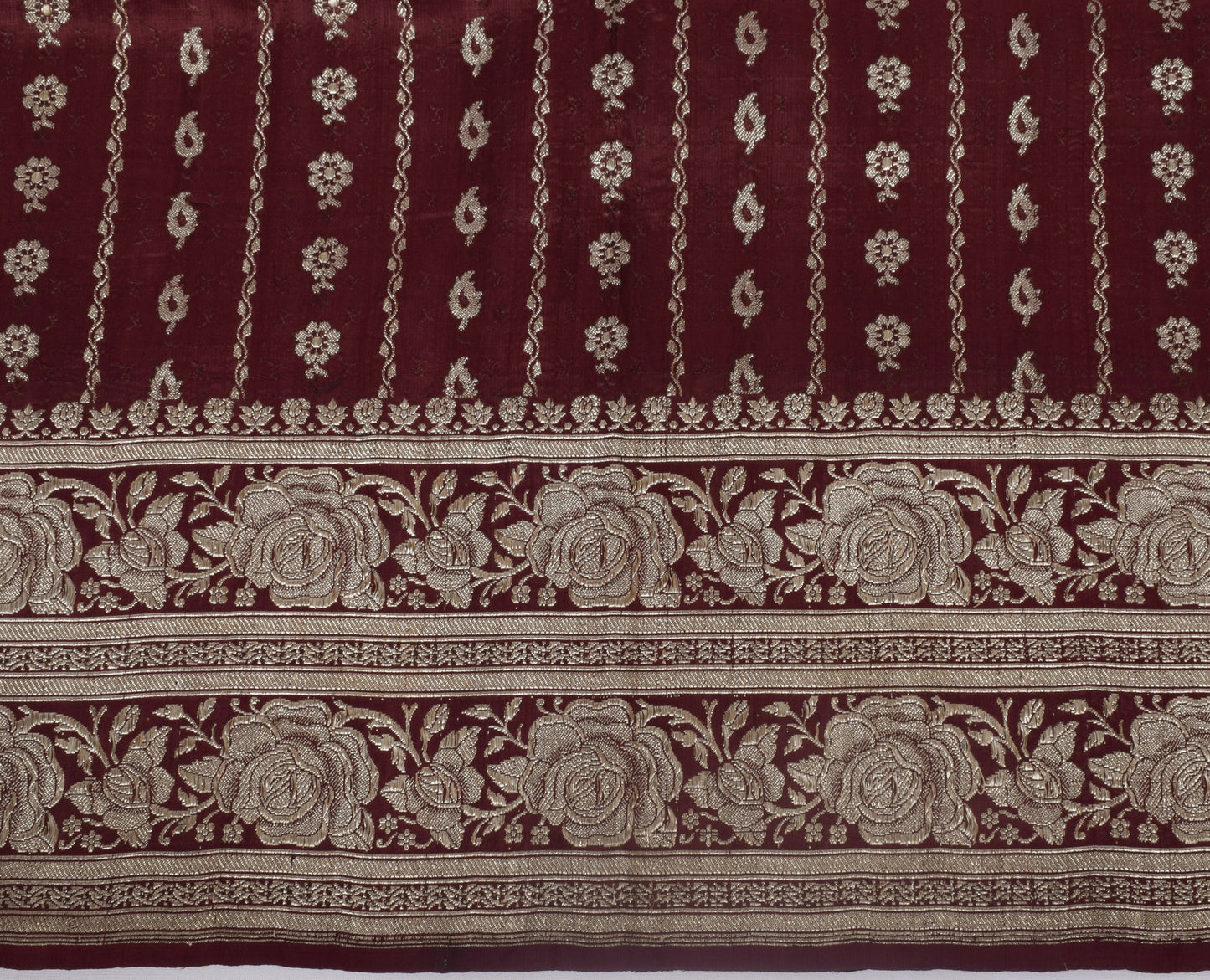 Sushila Vintage Burgundy BANARASI Saree Pure Silk Zari Woven Brocade Sari Fabric