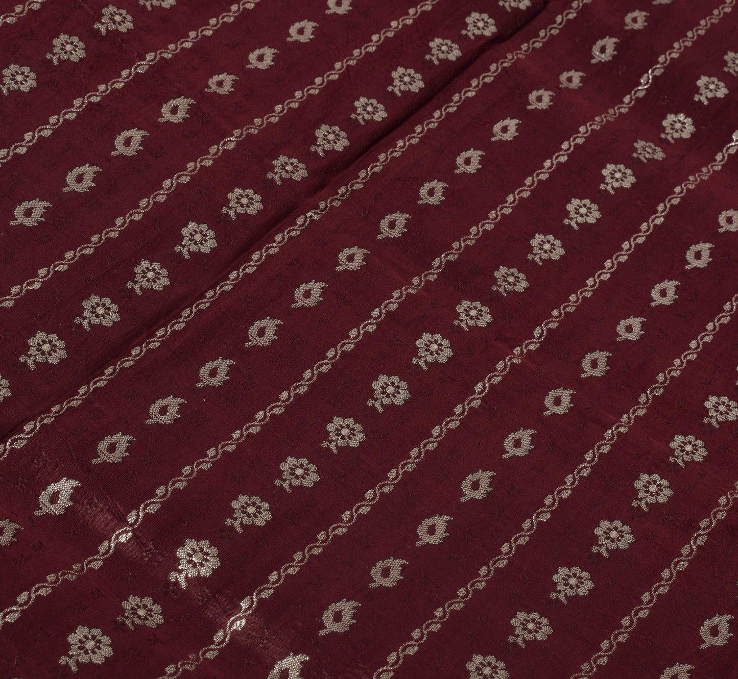 Sushila Vintage Burgundy BANARASI Saree Pure Silk Zari Woven Brocade Sari Fabric