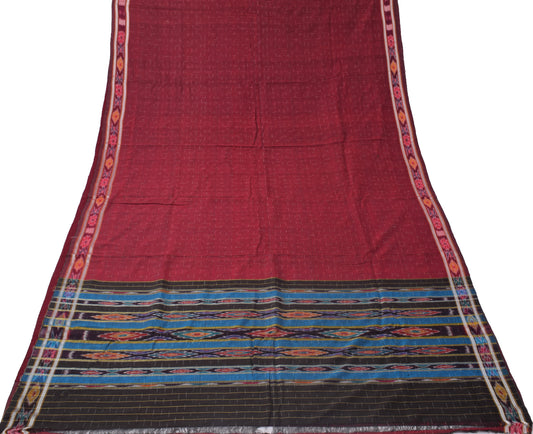 Sushila Vintage Maroon Saree Pure Cotton Hand Woven Ikkat Patola Sari Fabric