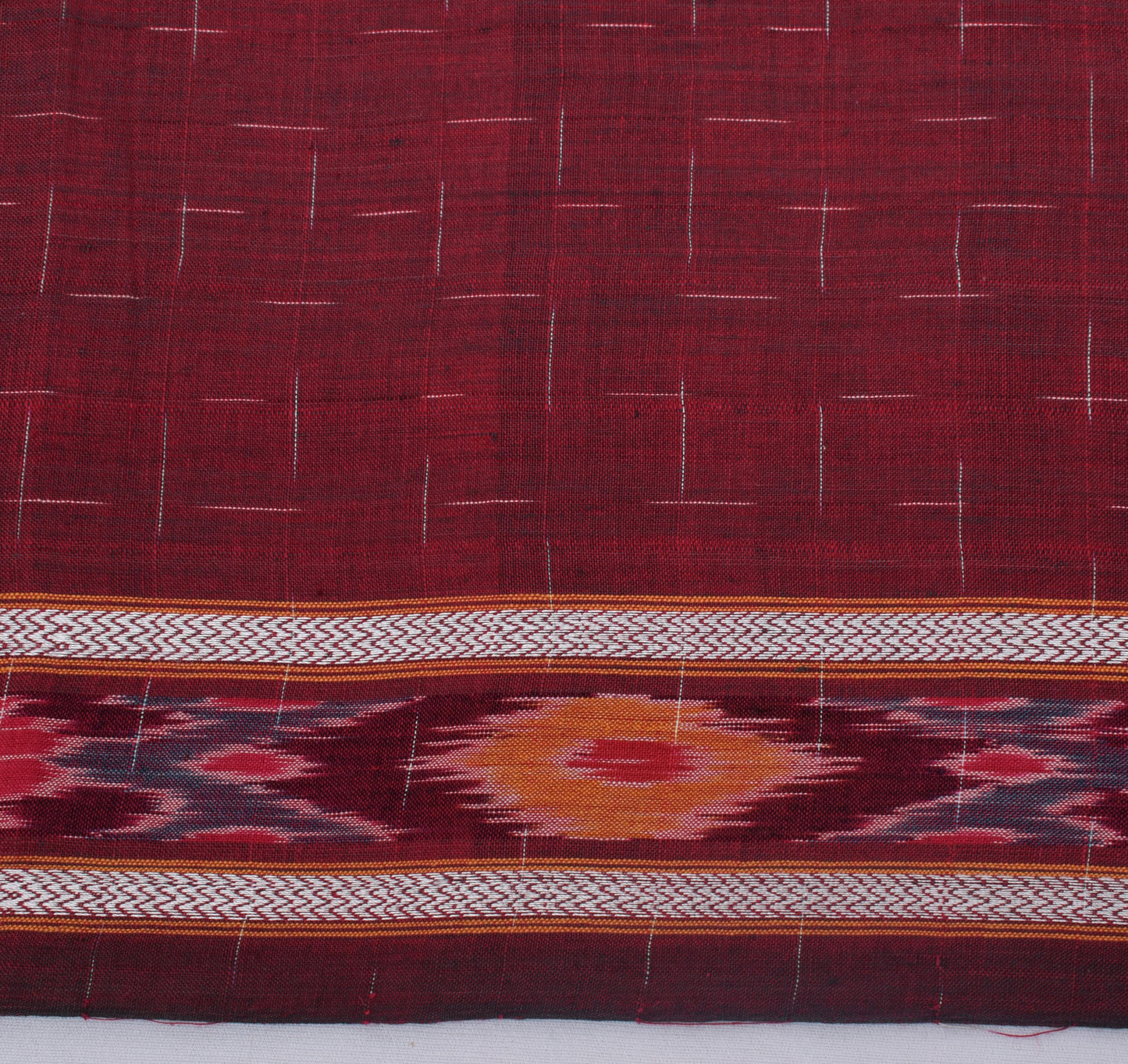 Sushila Vintage Maroon Saree Pure Cotton Hand Woven Ikkat Patola Sari Fabric