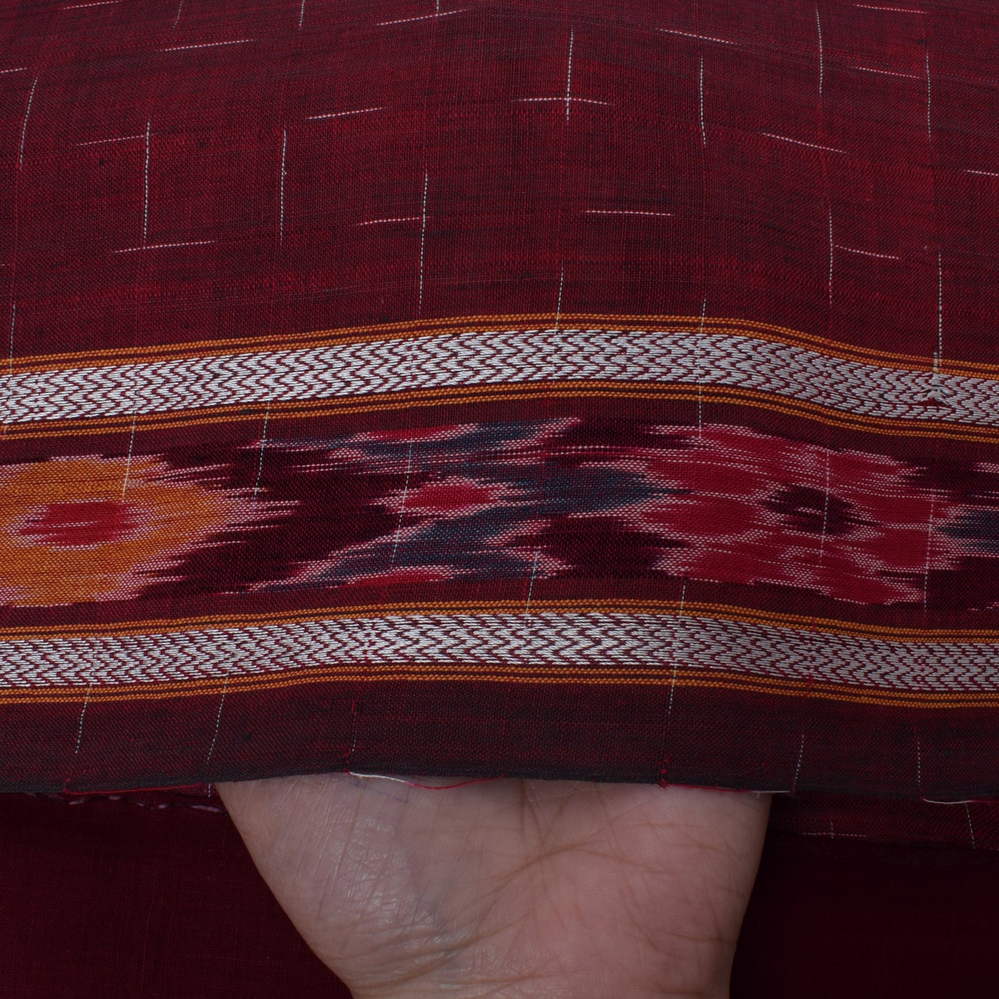 Sushila Vintage Maroon Saree Pure Cotton Hand Woven Ikkat Patola Sari Fabric