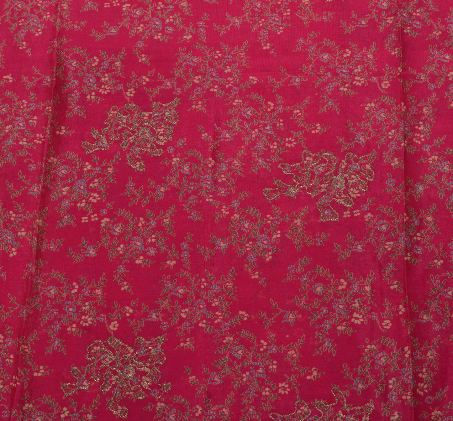 Sushila Vintage Magenta Saree Pure Silk Printed Embroidered Floral Sari Fabric