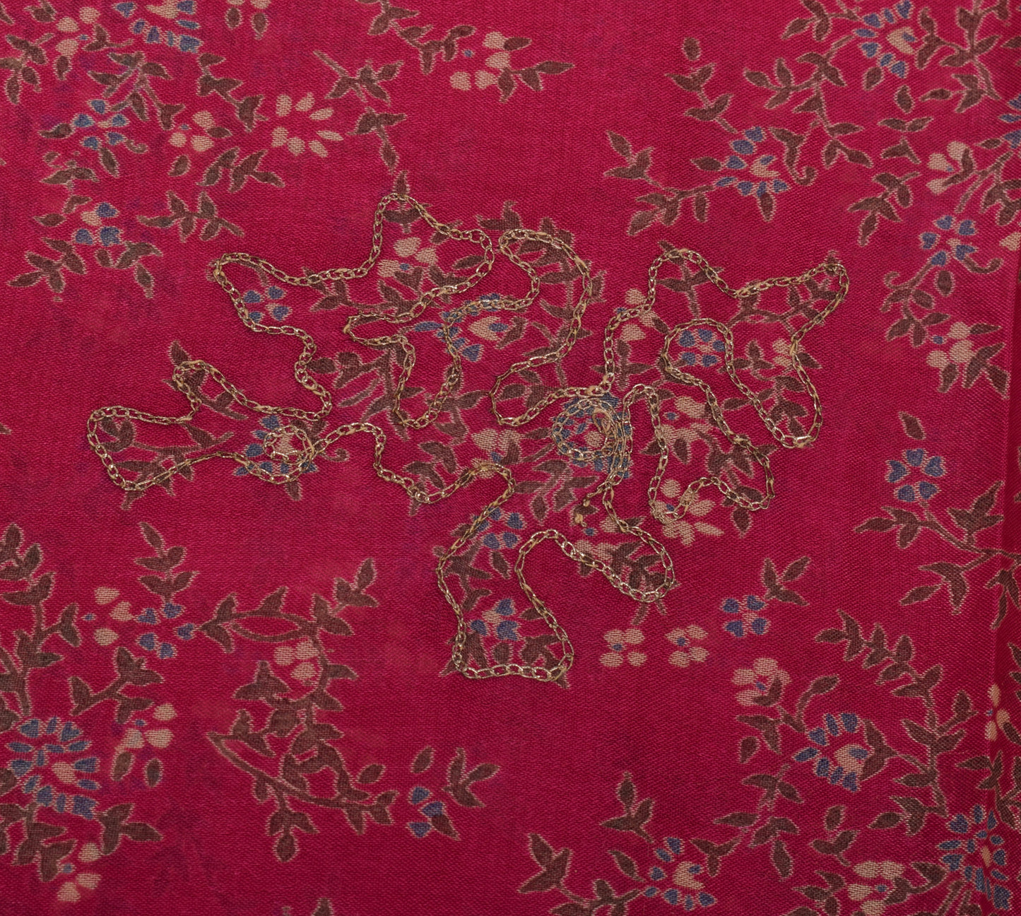 Sushila Vintage Magenta Saree Pure Silk Printed Embroidered Floral Sari Fabric