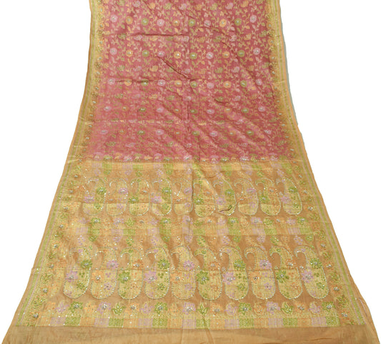 Sushila Vintage Mauve Saree Pure Silk All Over Woven Floral Sari 5 Yard Fabric