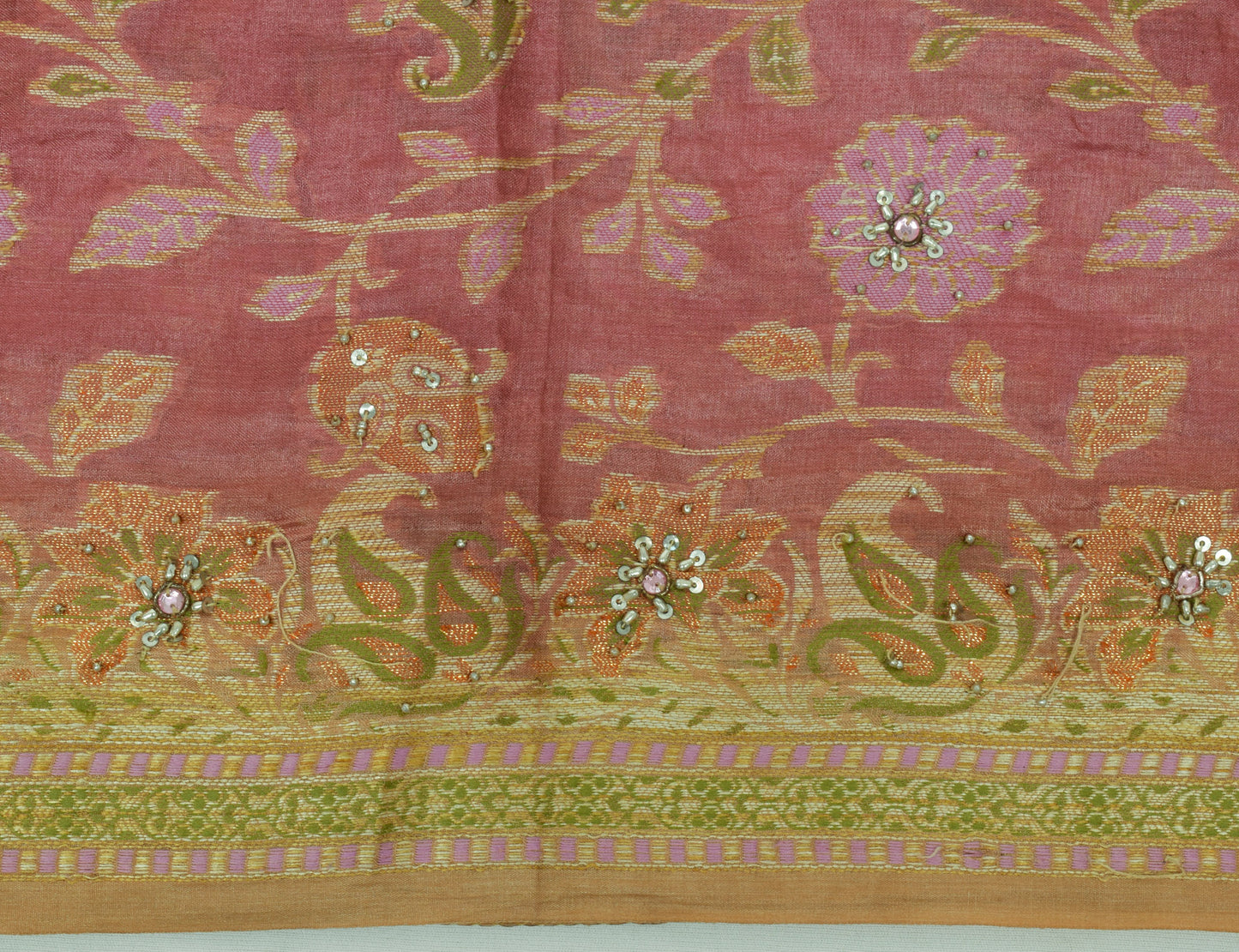 Sushila Vintage Mauve Saree Pure Silk All Over Woven Floral Sari 5 Yard Fabric