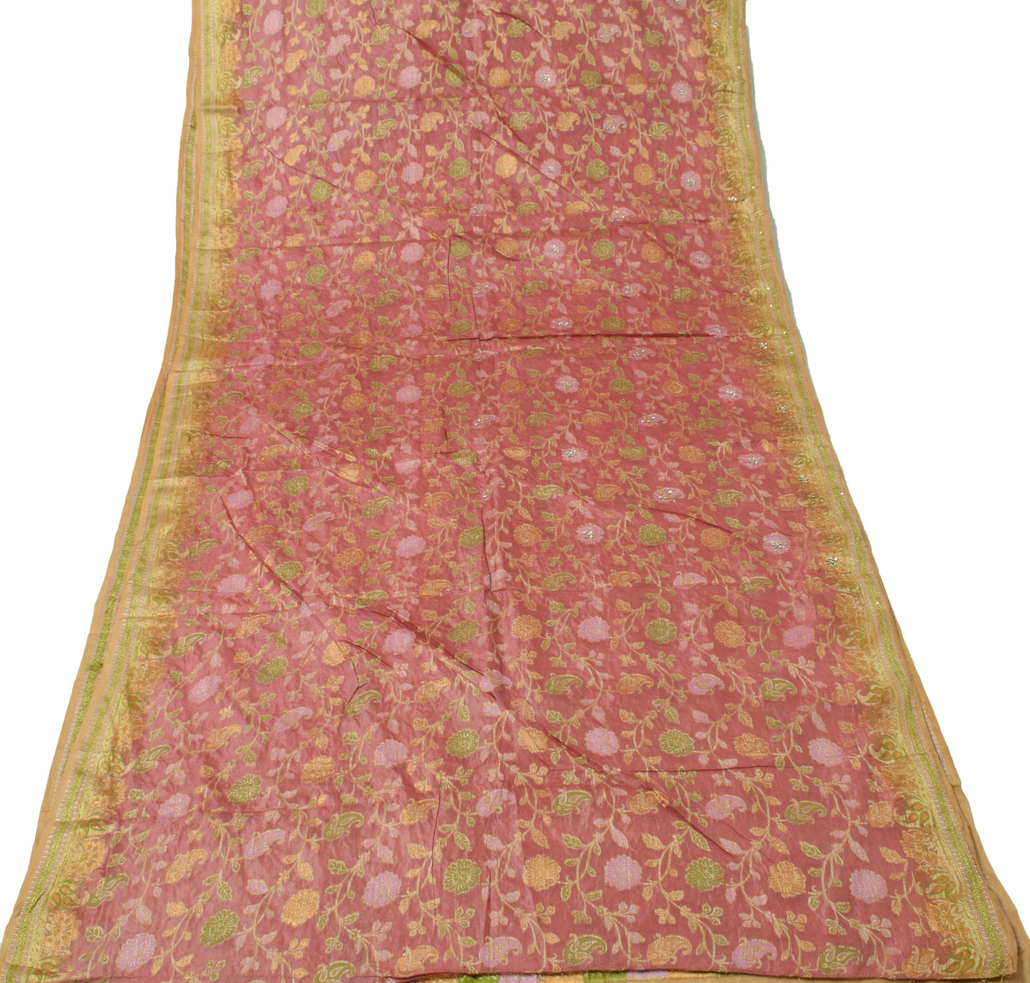 Sushila Vintage Mauve Saree Pure Silk All Over Woven Floral Sari 5 Yard Fabric