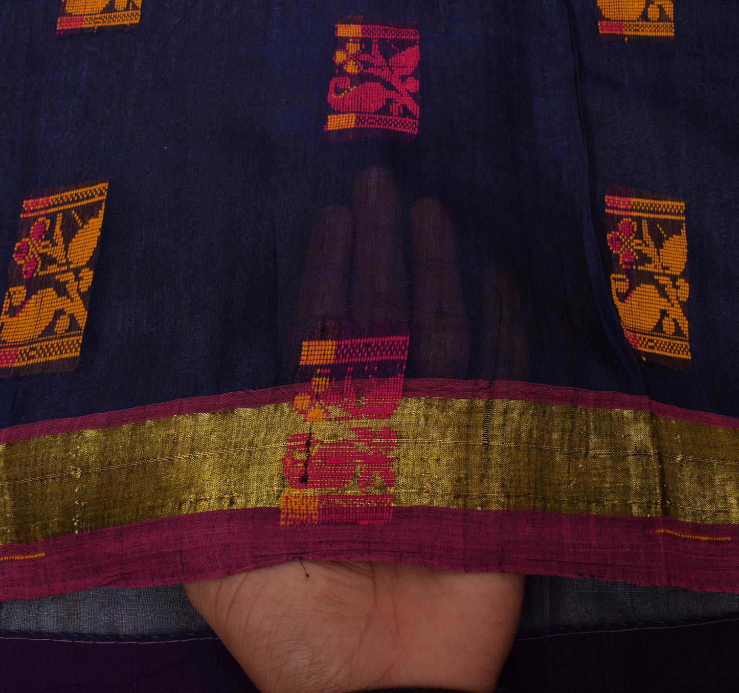 Sushila Vintage Blue Indian Saree 100% Pure Cotton Woven Floral Sari Soft Fabric