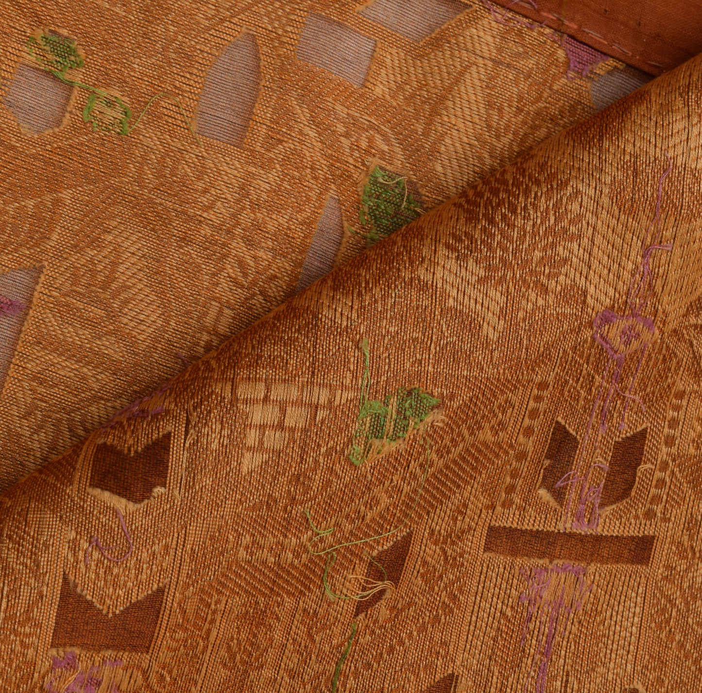Sushila Vintage Brown Saree 100% Pure Silk All Over Woven Hut Sari Decor Fabric
