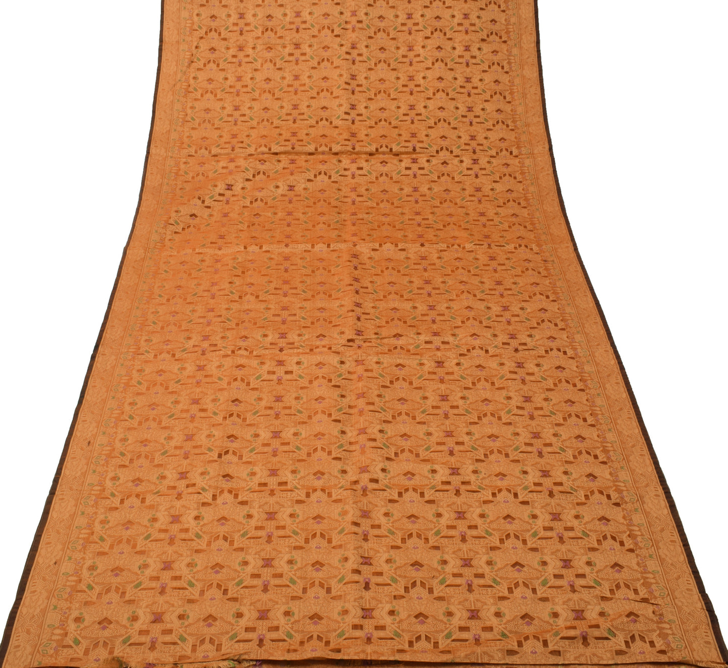 Sushila Vintage Brown Saree 100% Pure Silk All Over Woven Hut Sari Decor Fabric
