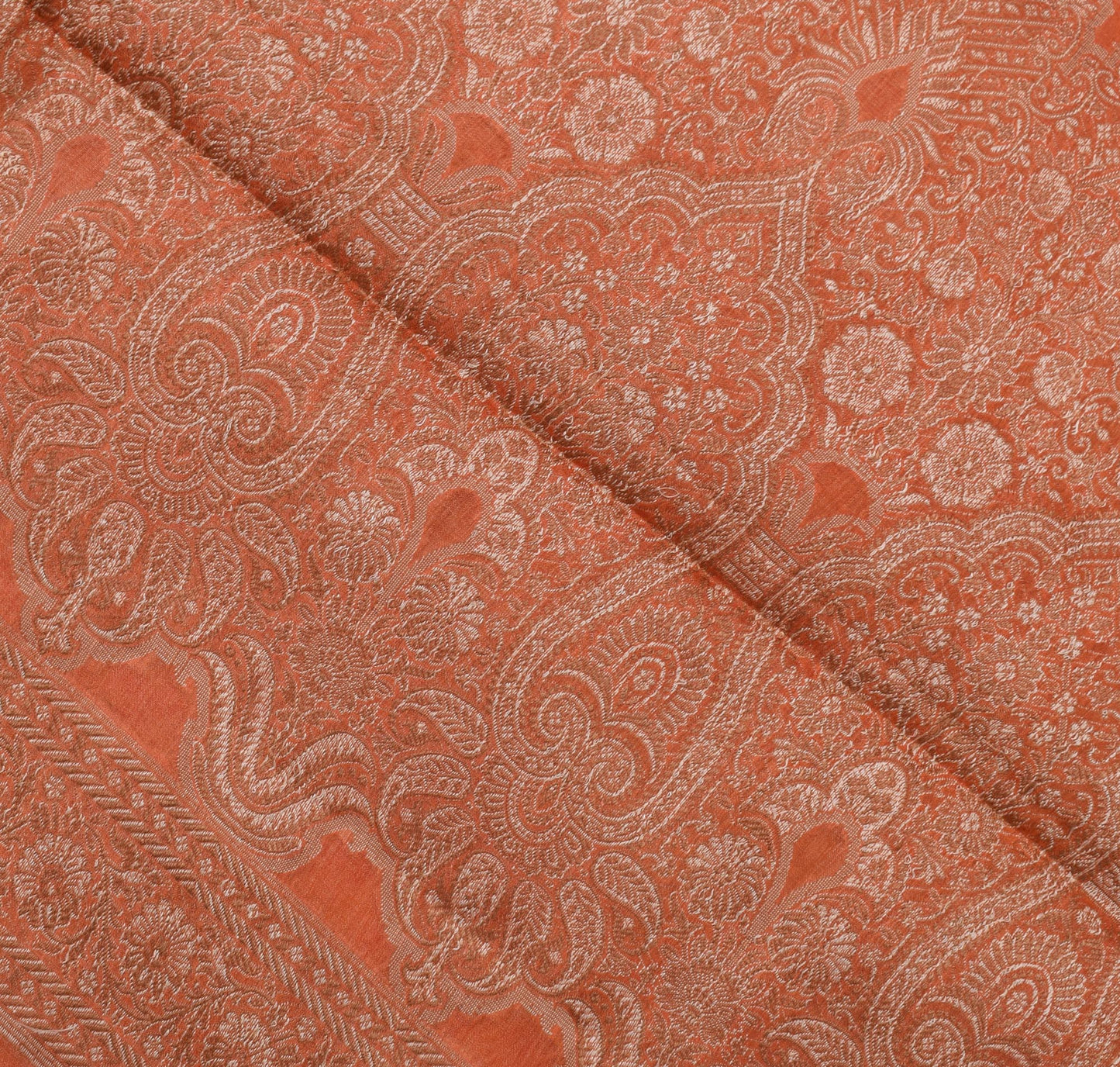 Sushila Vintage Rust Saree Pure Silk Embroidered Floral Sari Decor 5 Yard Fabric