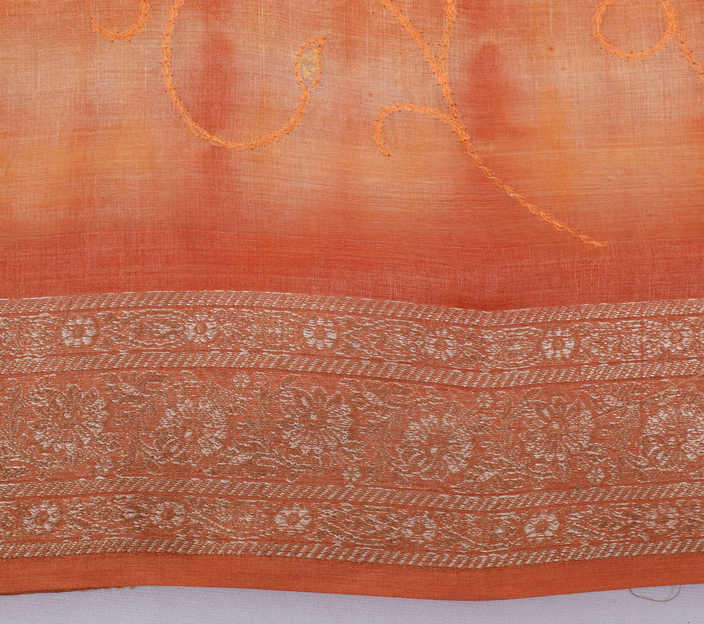 Sushila Vintage Rust Saree Pure Silk Embroidered Floral Sari Decor 5 Yard Fabric