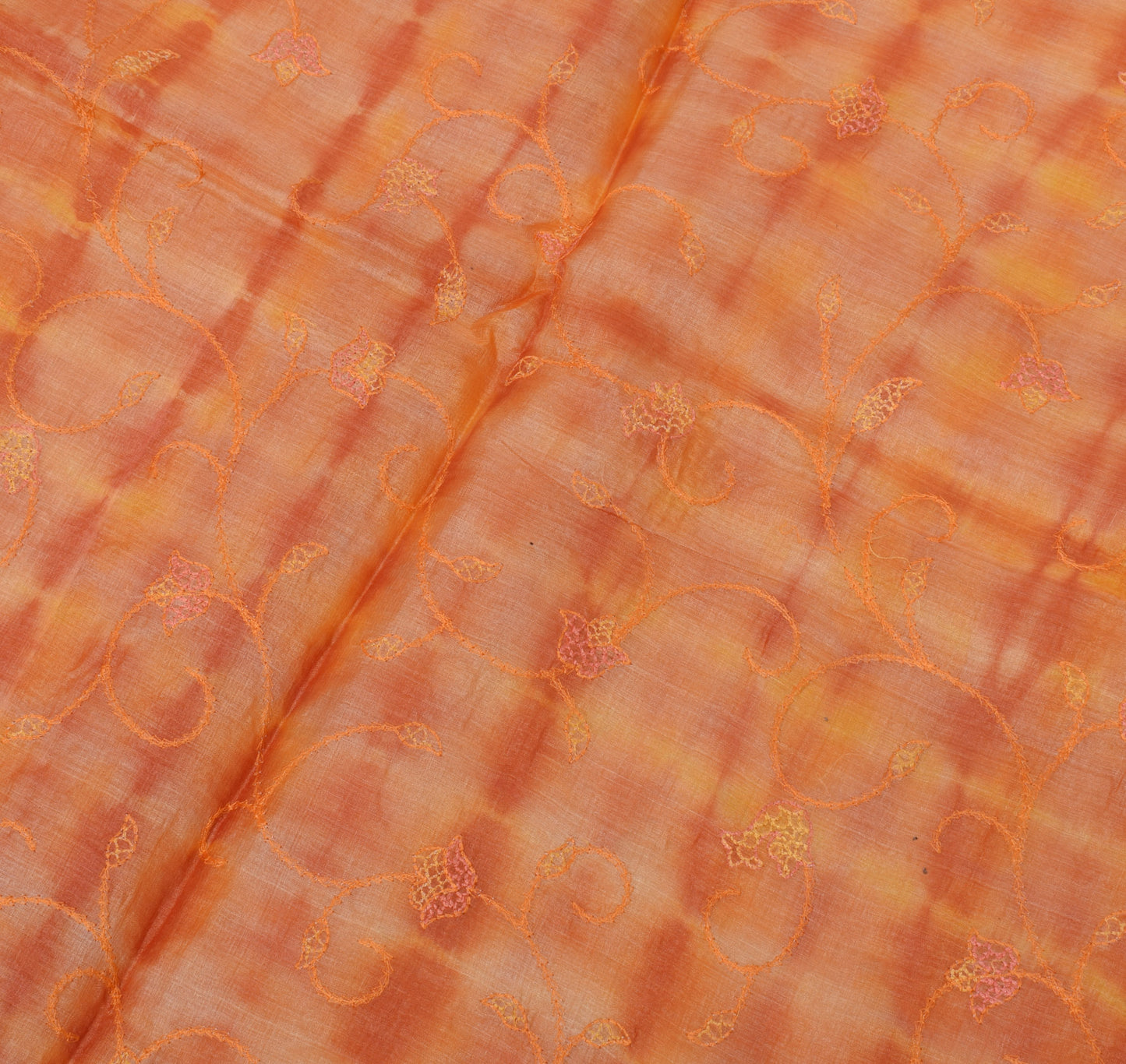 Sushila Vintage Rust Saree Pure Silk Embroidered Floral Sari Decor 5 Yard Fabric