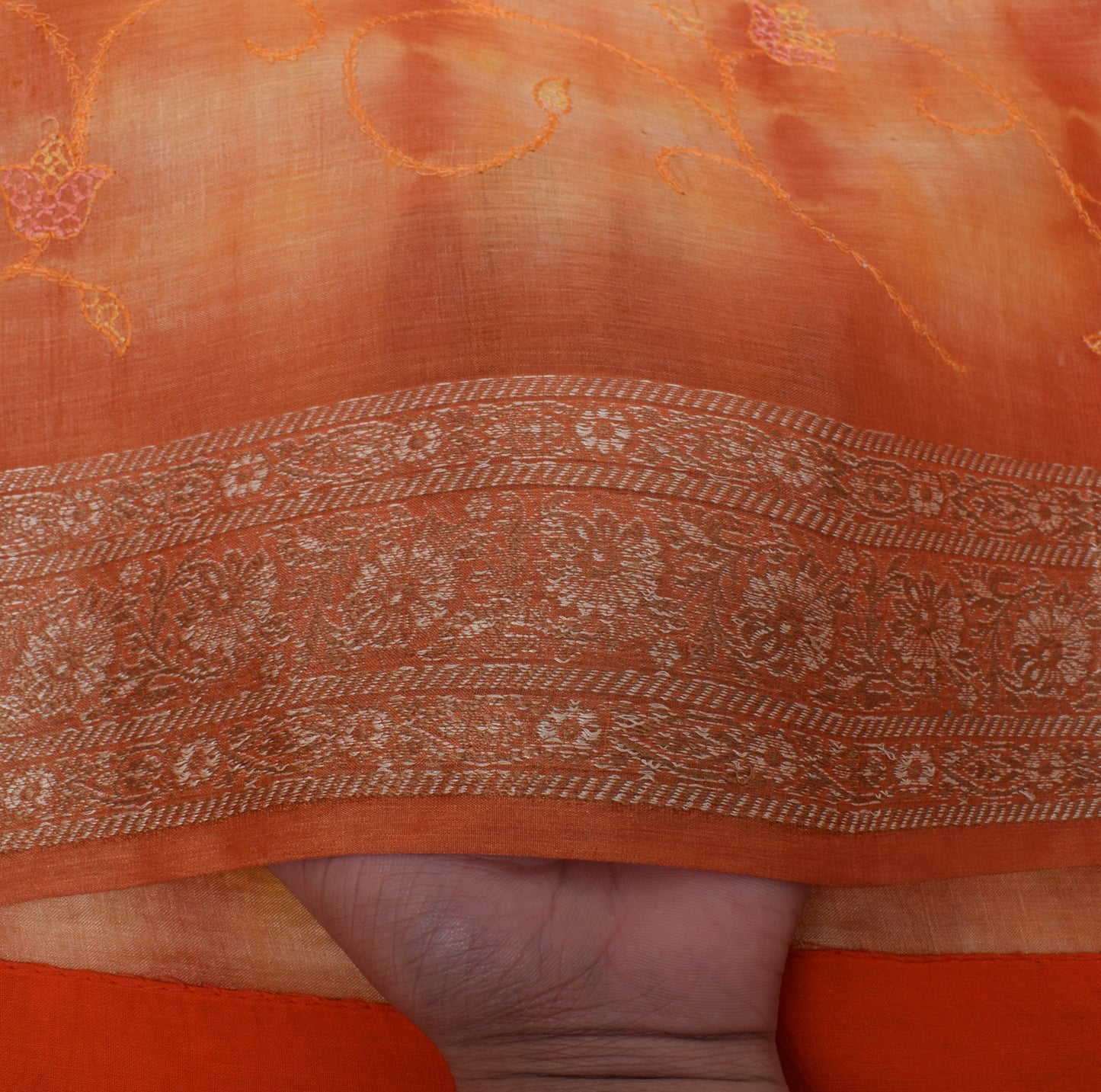 Sushila Vintage Rust Saree Pure Silk Embroidered Floral Sari Decor 5 Yard Fabric