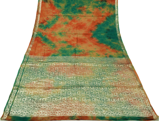 Sushila Vintage Multi-Color Saree Pure Silk Zari Woven Tie Dye Craft Sari Fabric