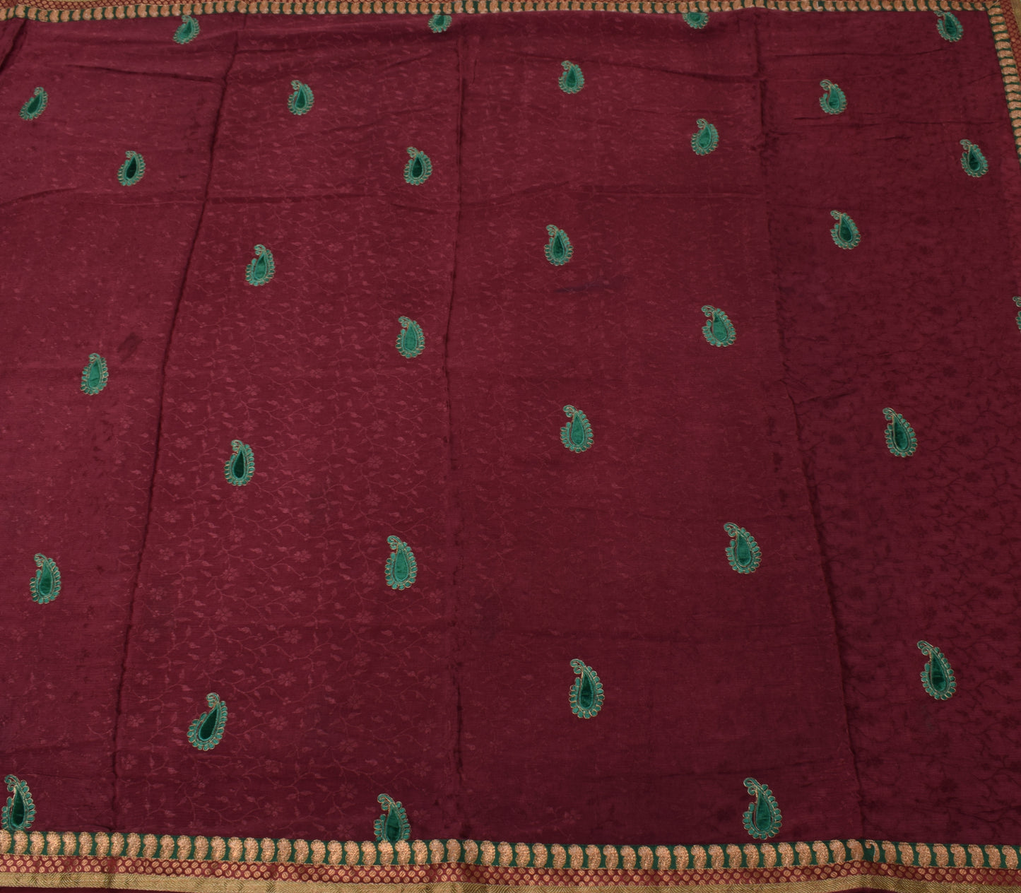 Sushila Vintage Purple Saree Pure Silk Self Woven &  Embroidered Sari Fabric