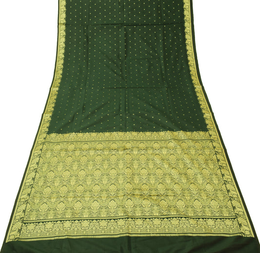 Sushila Vintage Green Saree Blend Silk Woven Floral Sari Decor 5 Yard Fabric