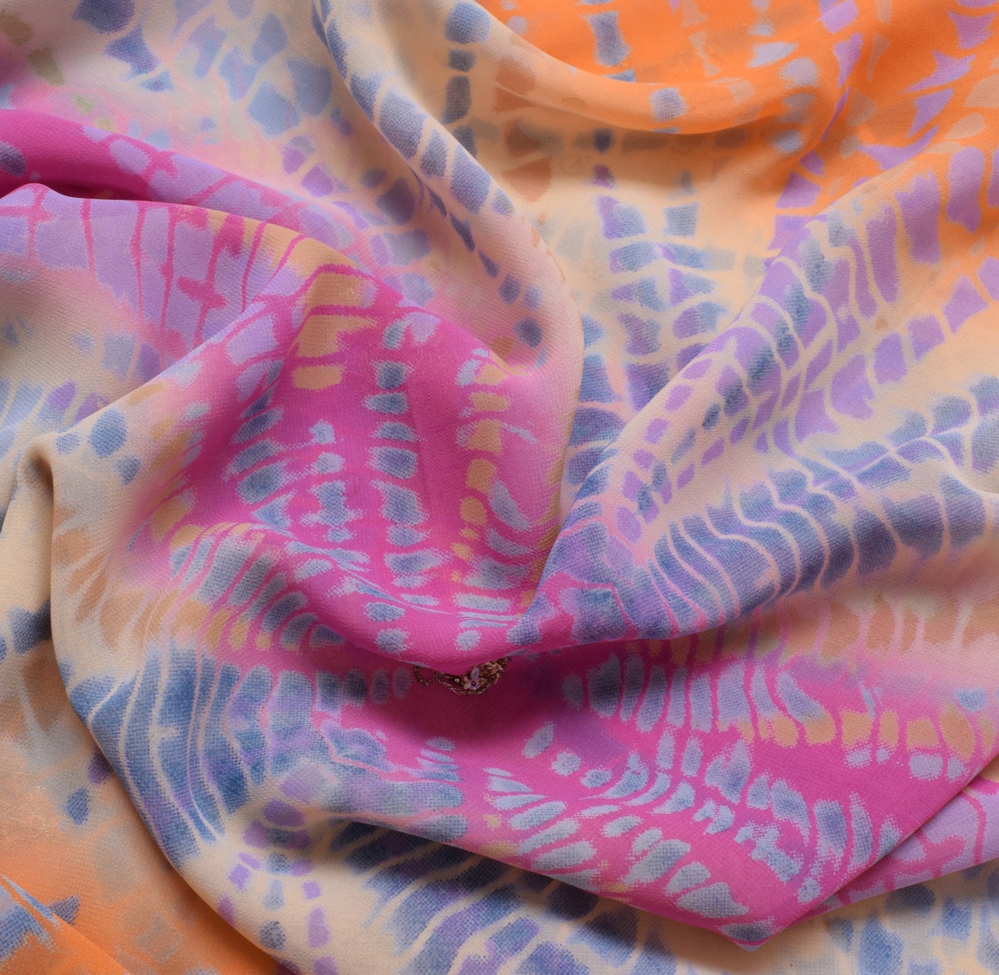Sushila Vintage Multi-Color Saree Blend Georgette Silk Hand Beaded Sari Fabric