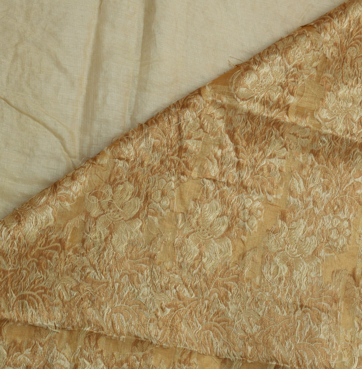 Sushila Vintage Cream Saree Pure Silk Embroidered & Woven Floral Sari Fabric