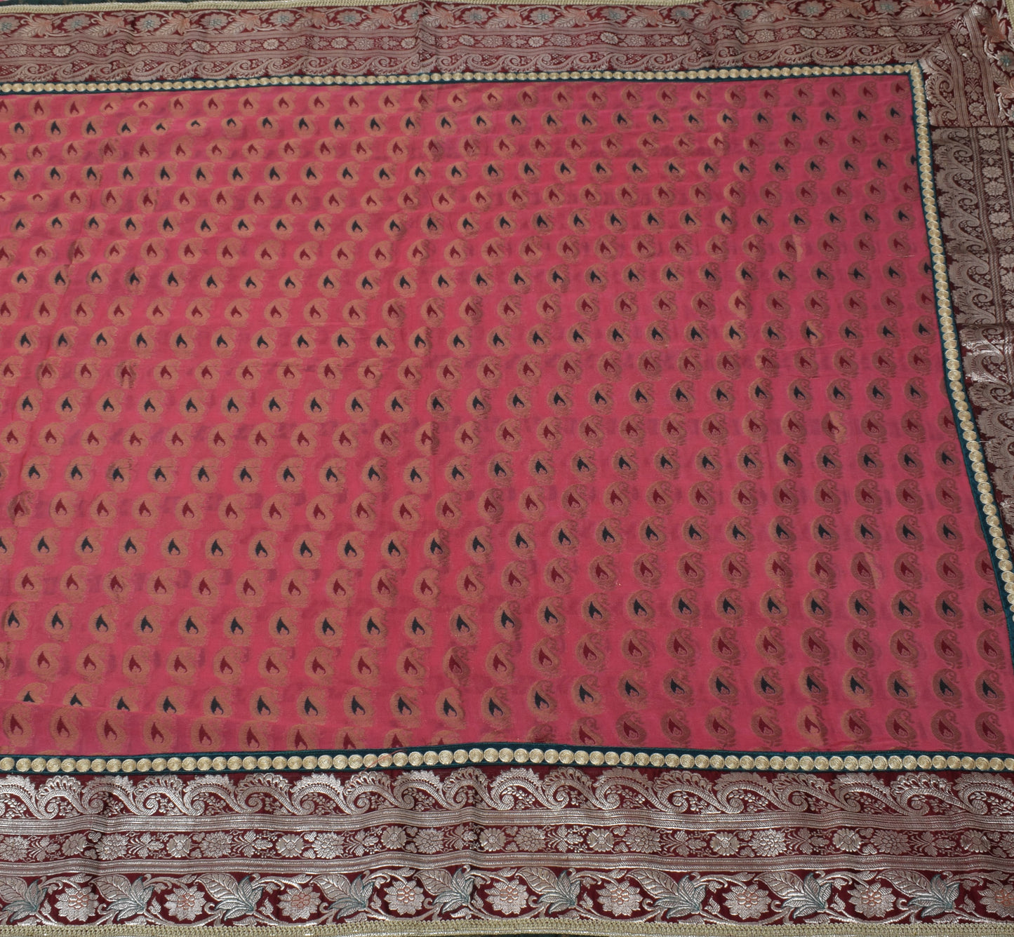 Sushila Vintage Pink Heavy Saree Pure Georgette Silk Woven Paisley Sari Fabric