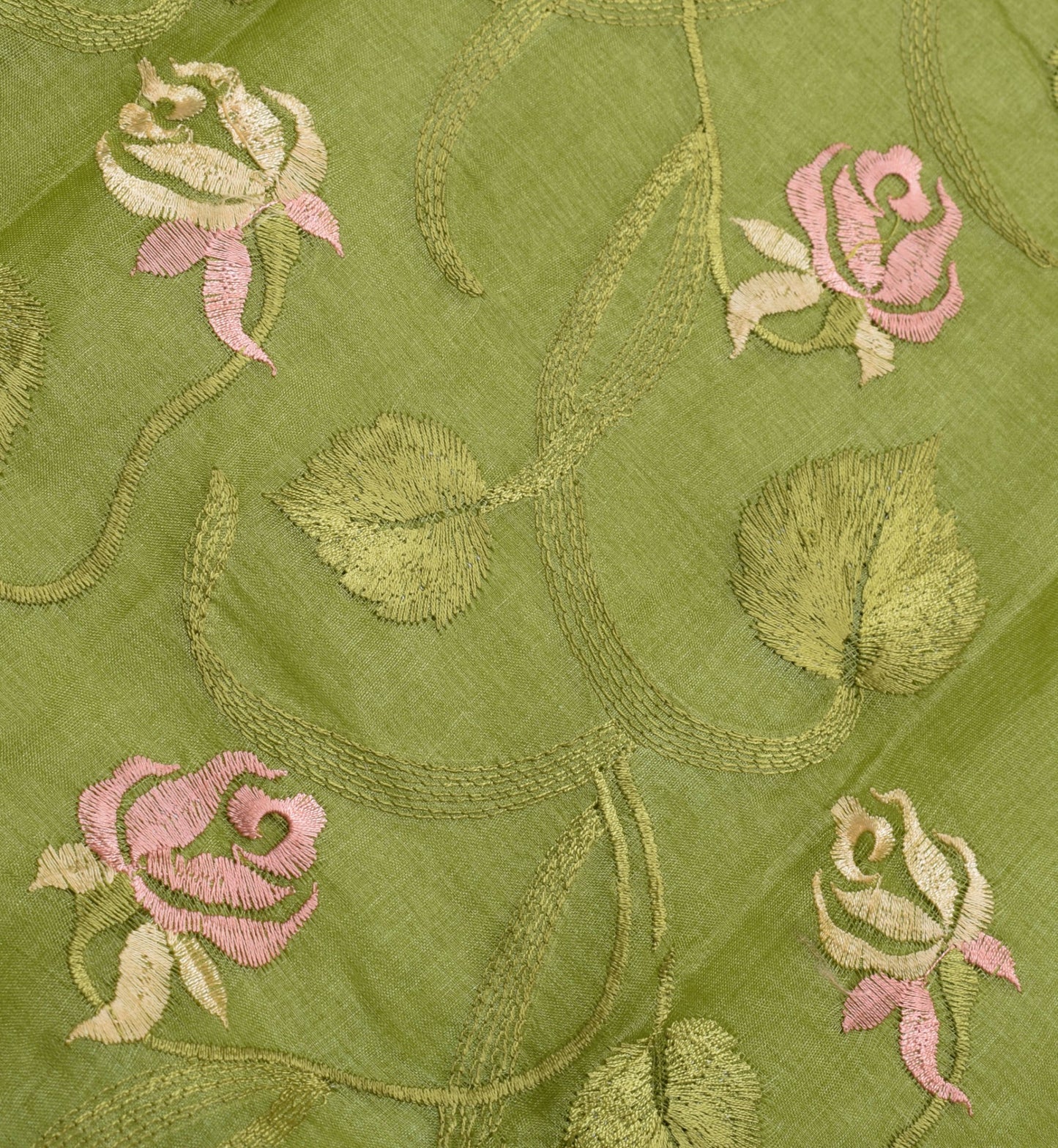 Sushila Vintage Green Sari 100% Pure Silk Woven & Embroidered Floral Sari Fabric