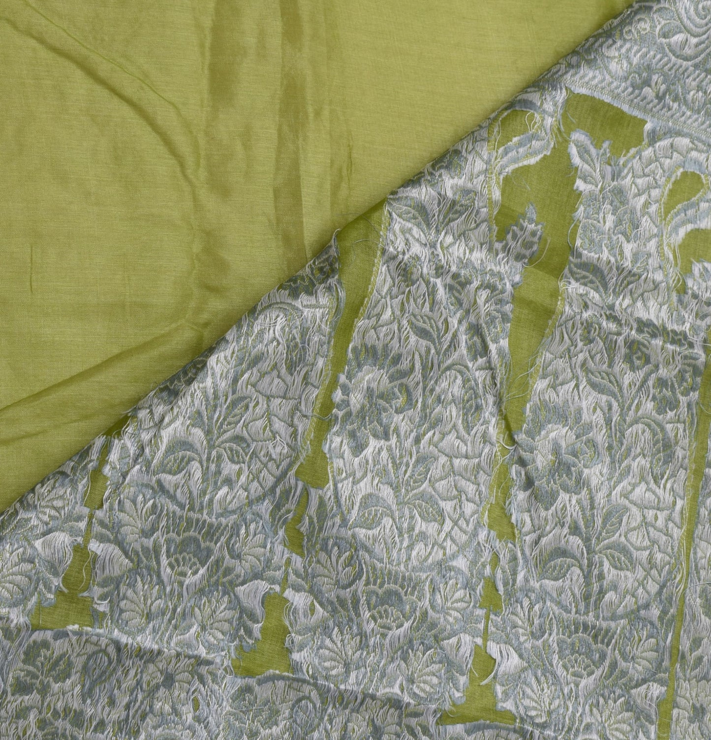 Sushila Vintage Green Sari 100% Pure Silk Woven & Embroidered Floral Sari Fabric