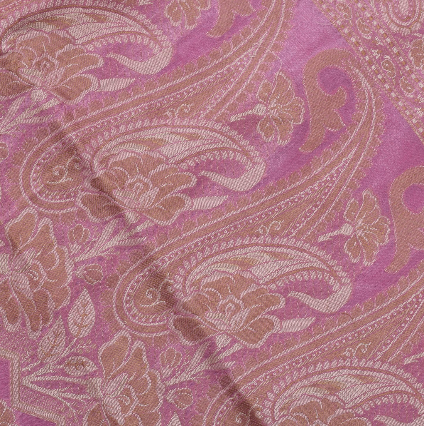 Sushila Vintage Pink Sari Pure Silk Woven & Embroidered Paisley Sari 5 YD Fabric