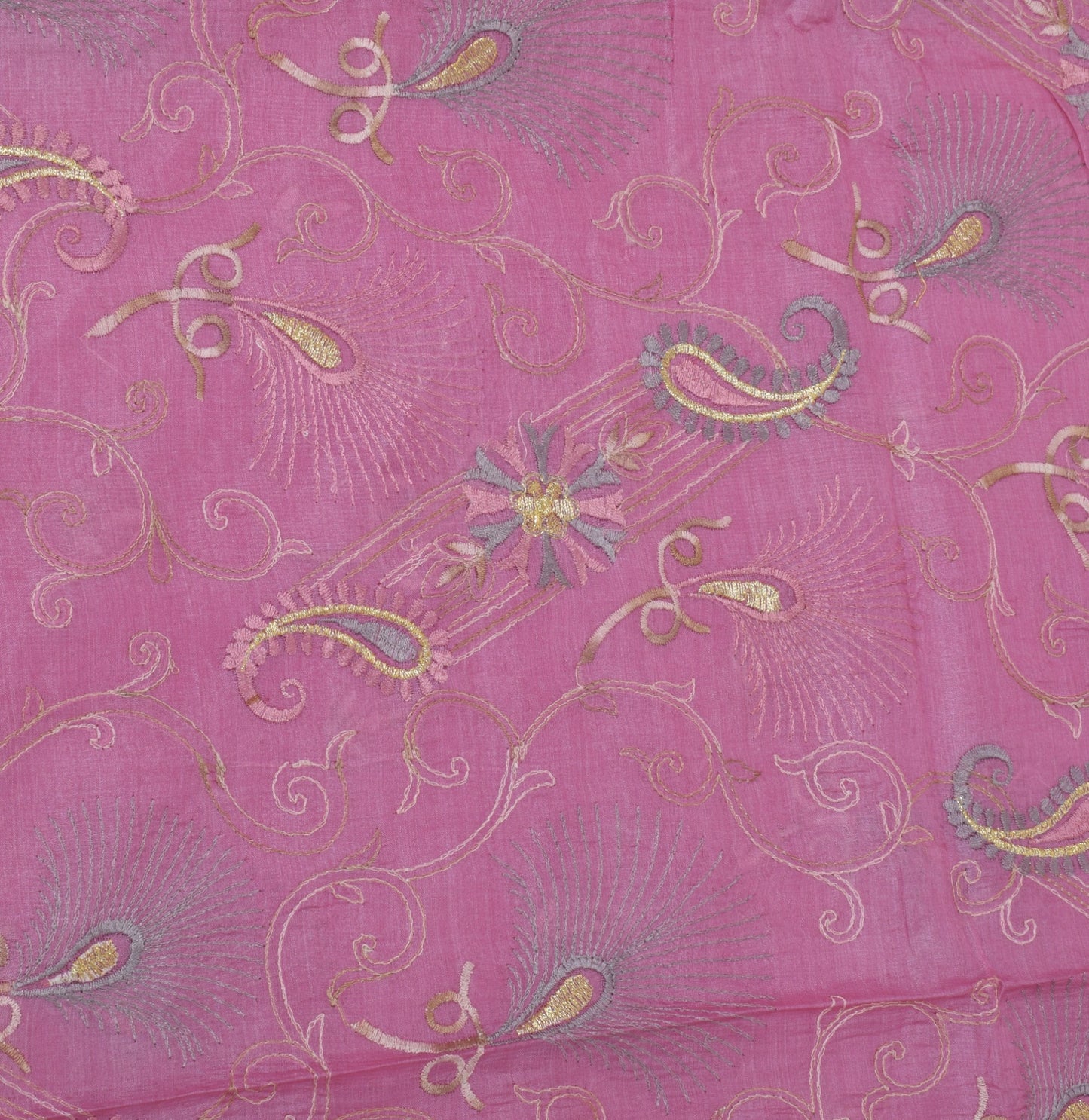 Sushila Vintage Pink Sari Pure Silk Woven & Embroidered Paisley Sari 5 YD Fabric