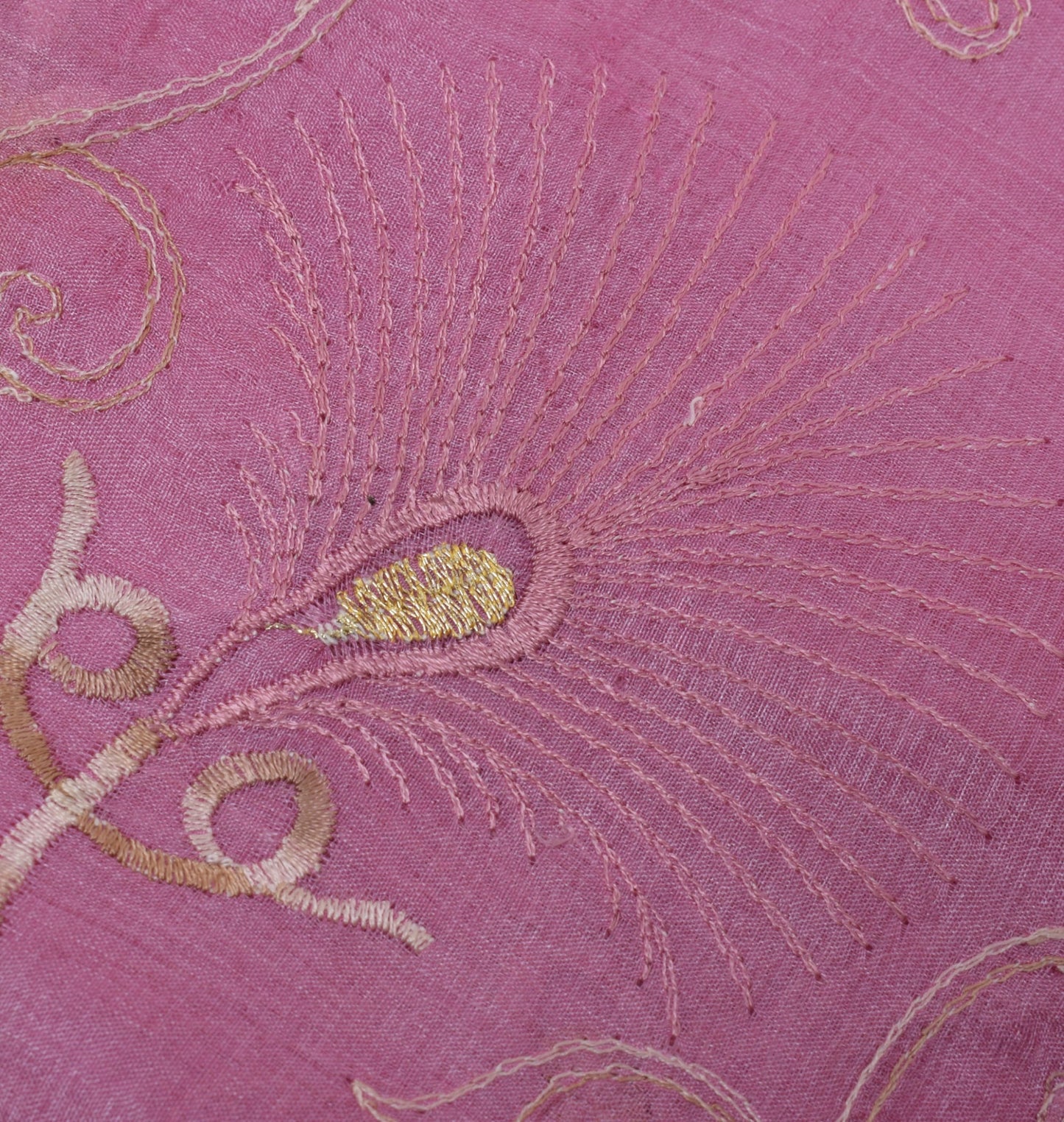 Sushila Vintage Pink Sari Pure Silk Woven & Embroidered Paisley Sari 5 YD Fabric