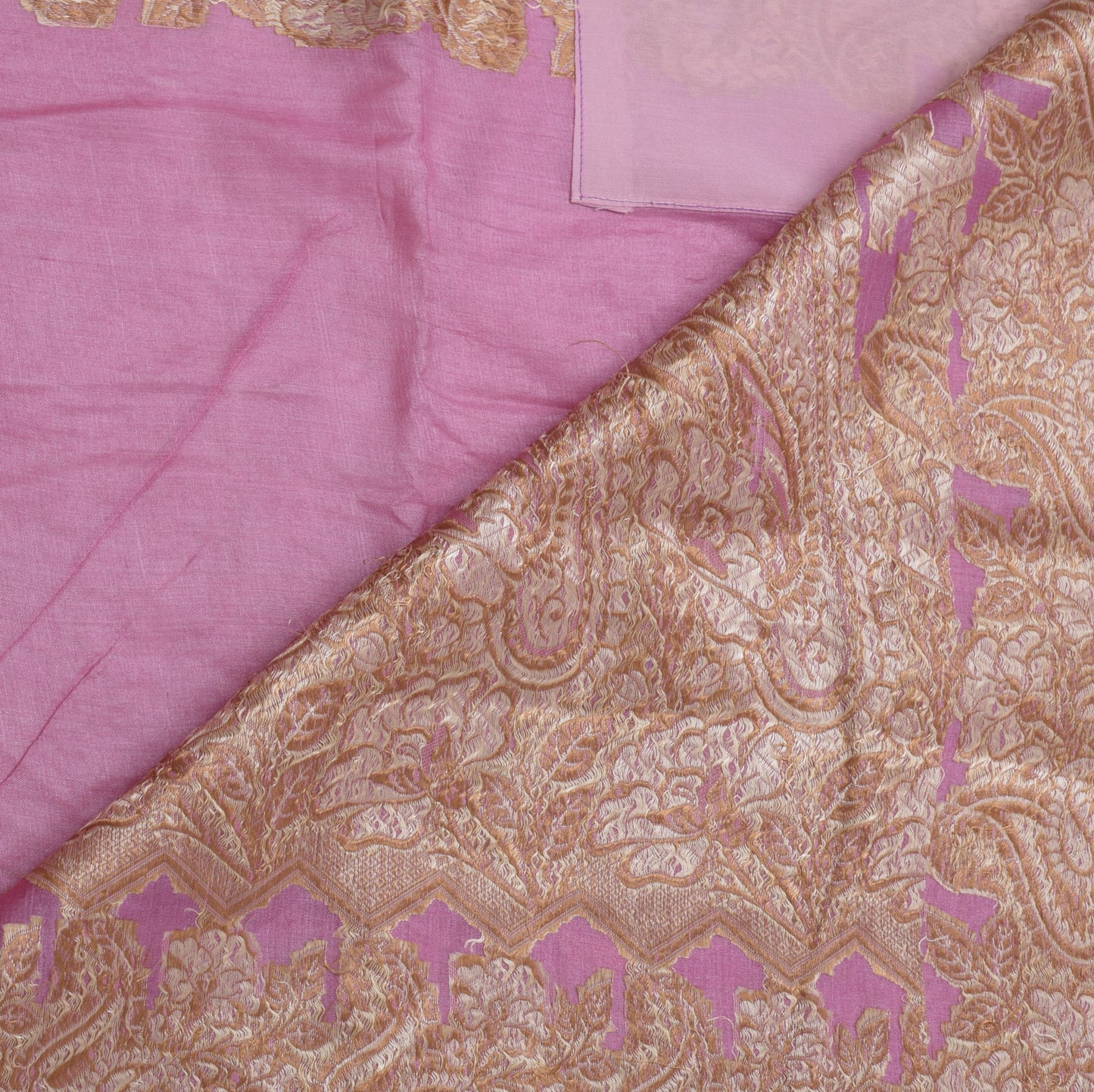 Sushila Vintage Pink Sari Pure Silk Woven & Embroidered Paisley Sari 5 YD Fabric