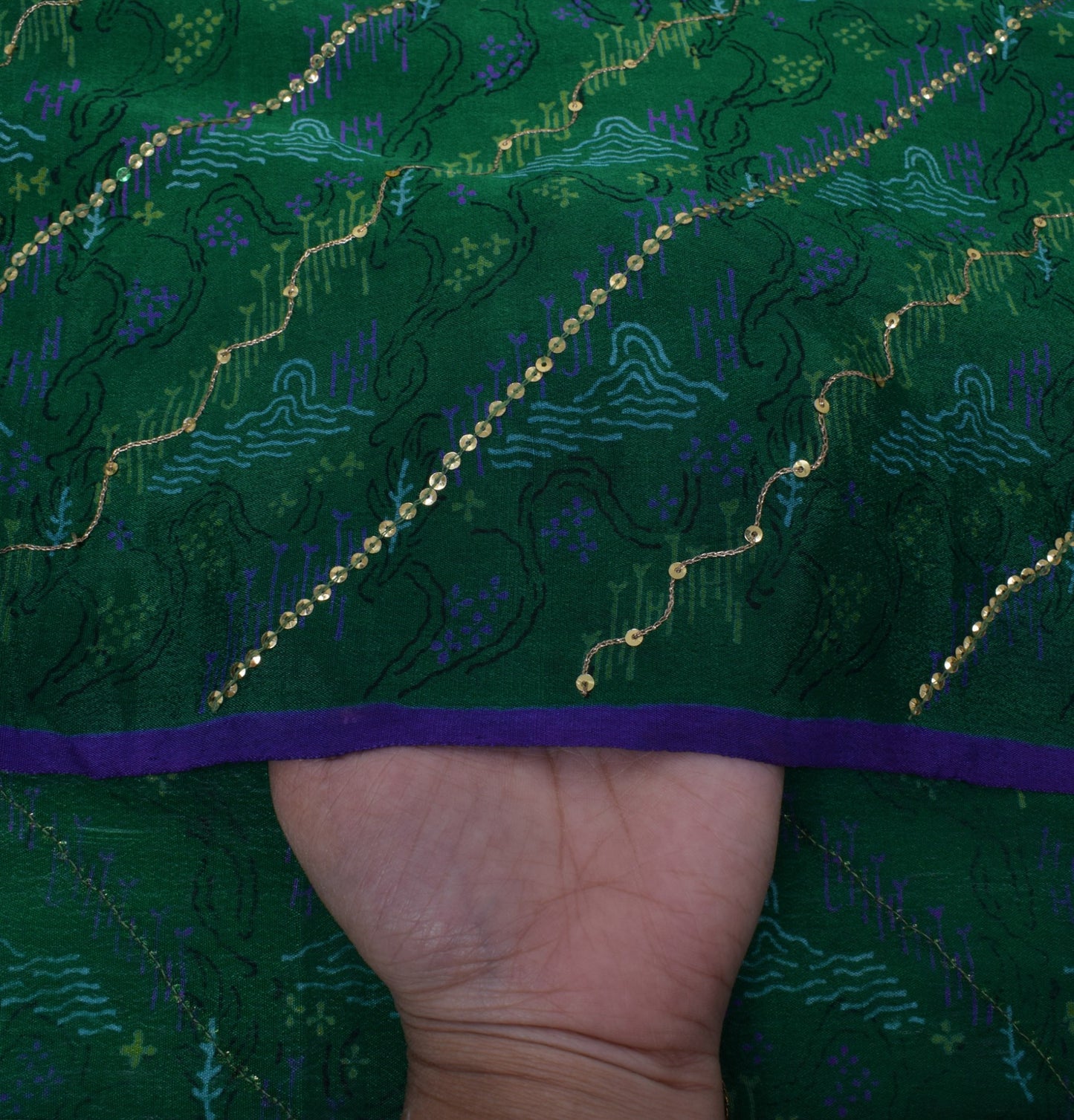 Sushila Vintage Green Saree Pure Silk Printed & Embroidered Floral Sari Fabric