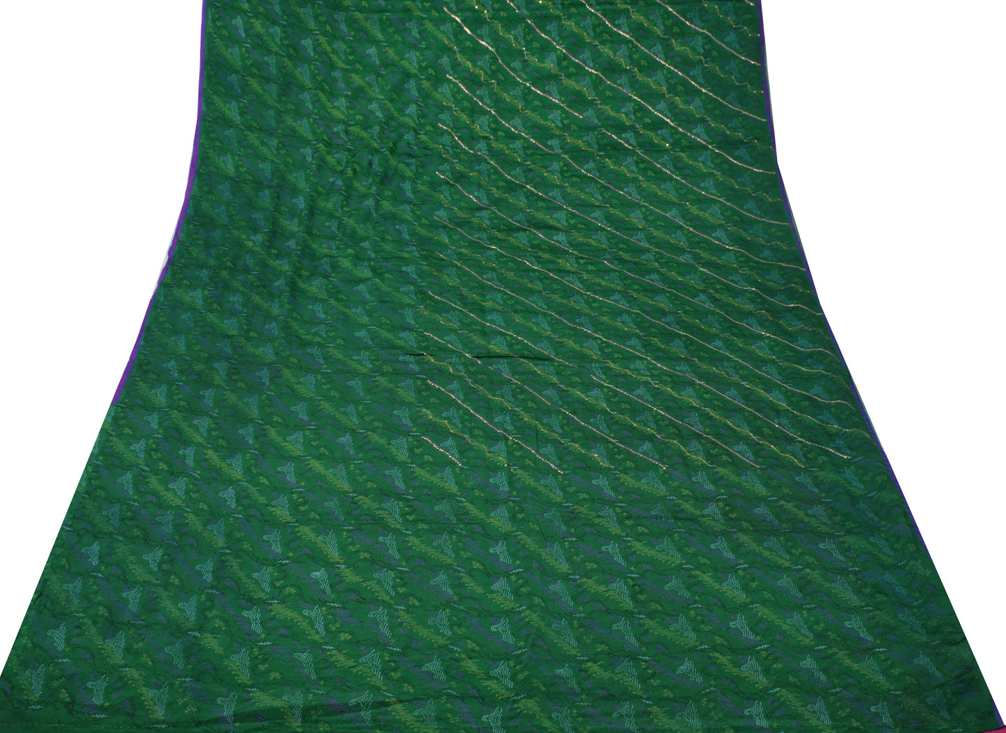 Sushila Vintage Green Saree Pure Silk Printed & Embroidered Floral Sari Fabric