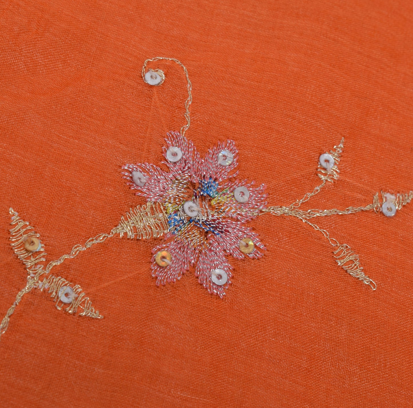 Sushila Vintage Orange Sari Pure Silk Woven & Embroidered Floral Sari 5YD Fabric