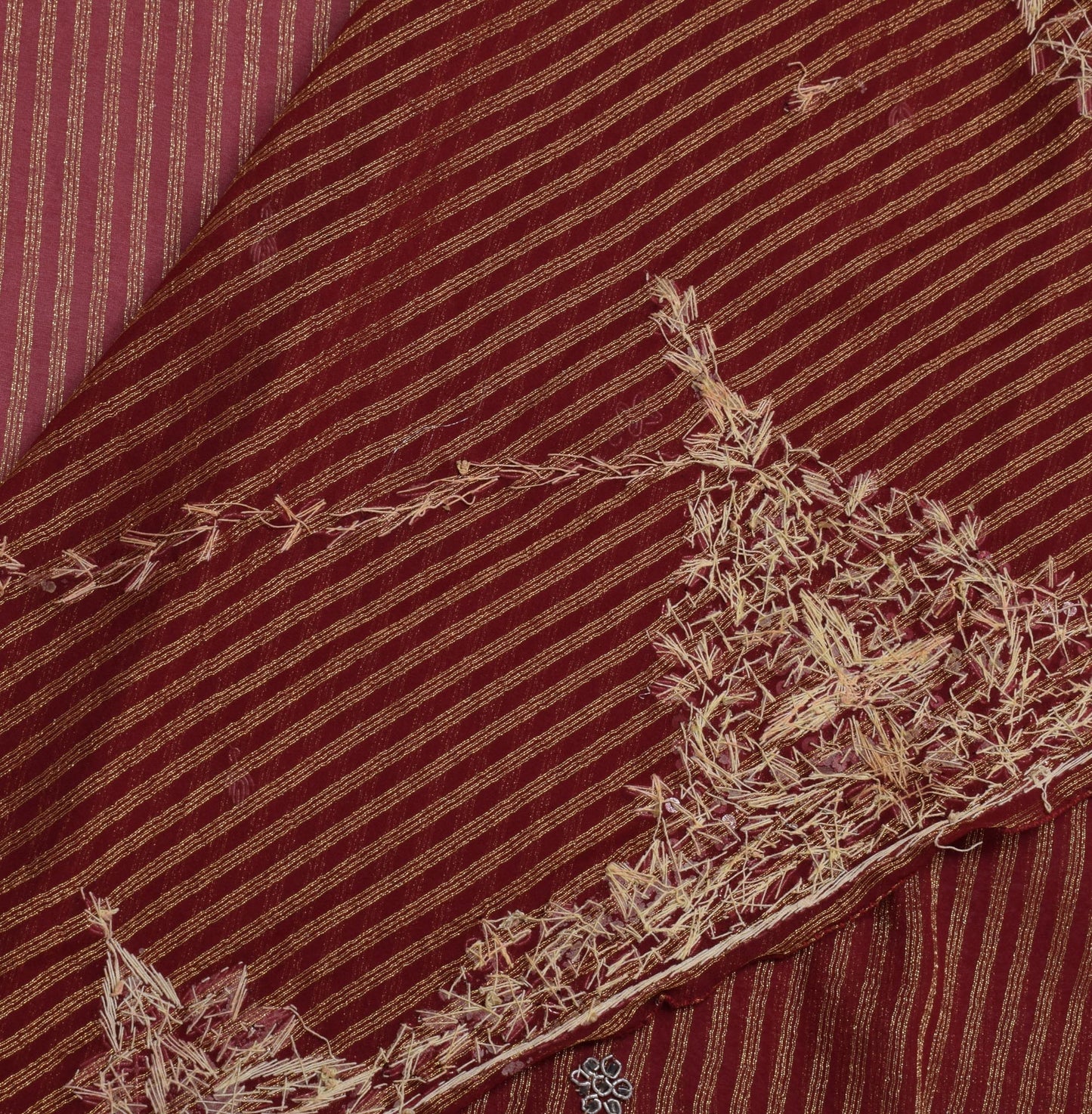 Sushila Vintage Maroon Saree Blend Silk Hand Beaded Woven Sari 5 Yard Fabric