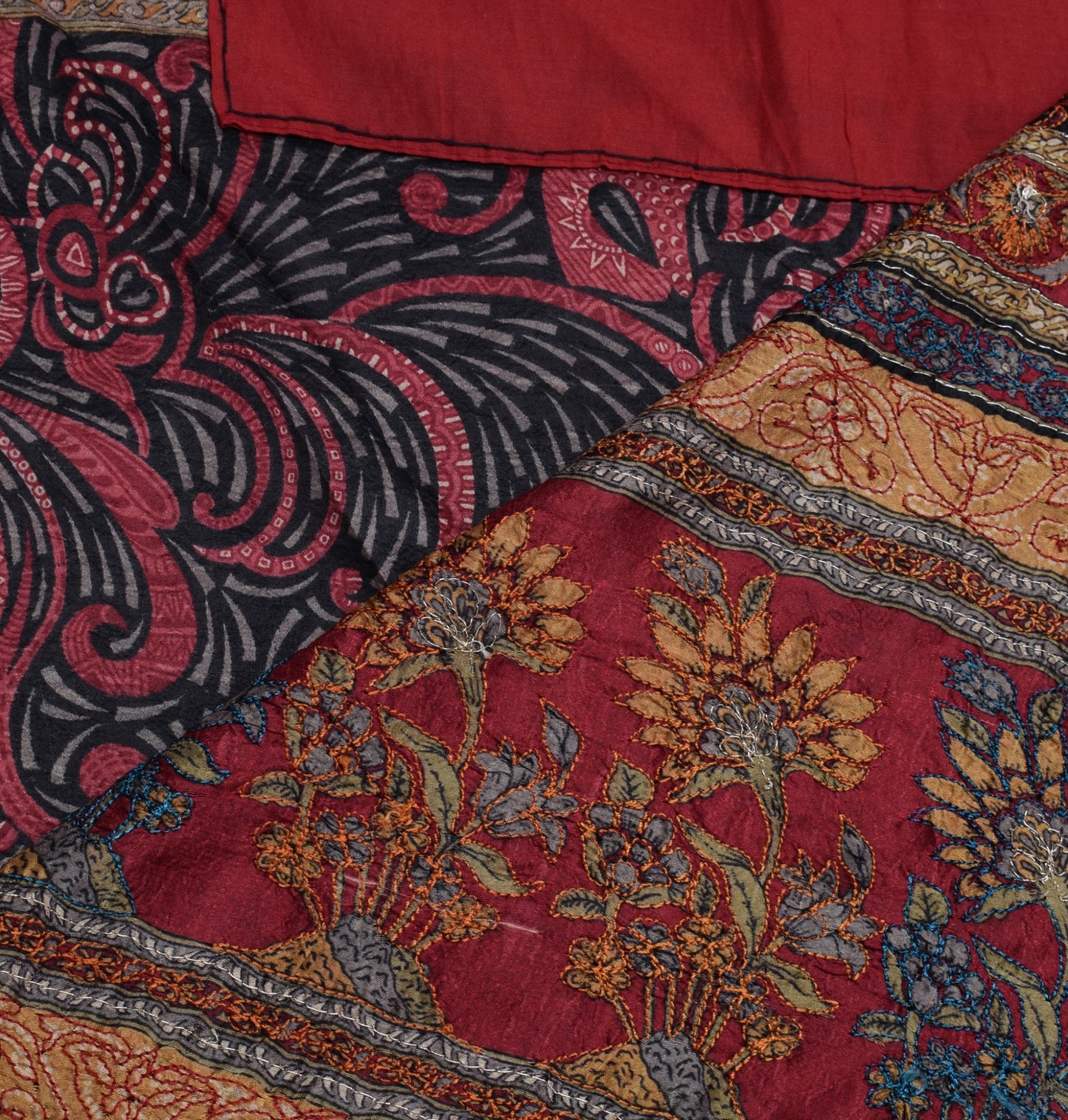 Sushila Vintage Black Saree 100% Pure Silk Printed & Embroidered Sari Fabric