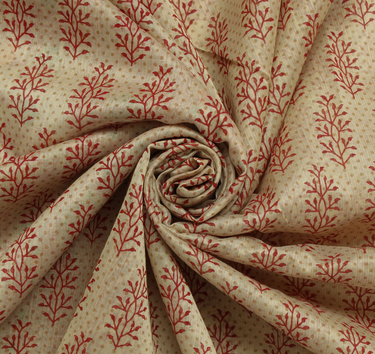 Sushila Vintage Cream Saree Blend Cotton Woven & Printed Floral Sari Fabric