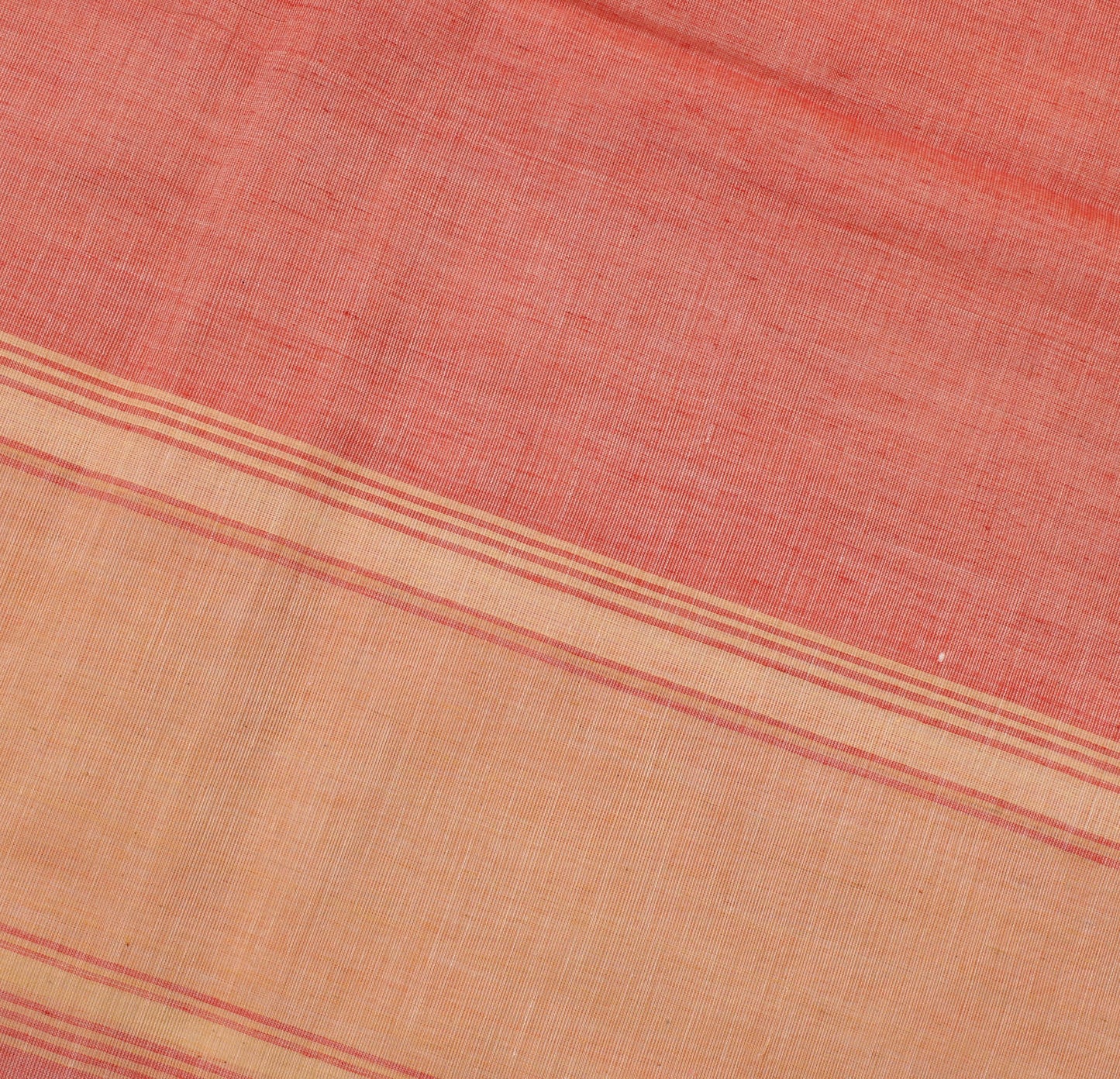 Sushila Vintage Peach Saree Pure Cotton Woven Border Indian Sari 5 Yard Fabric