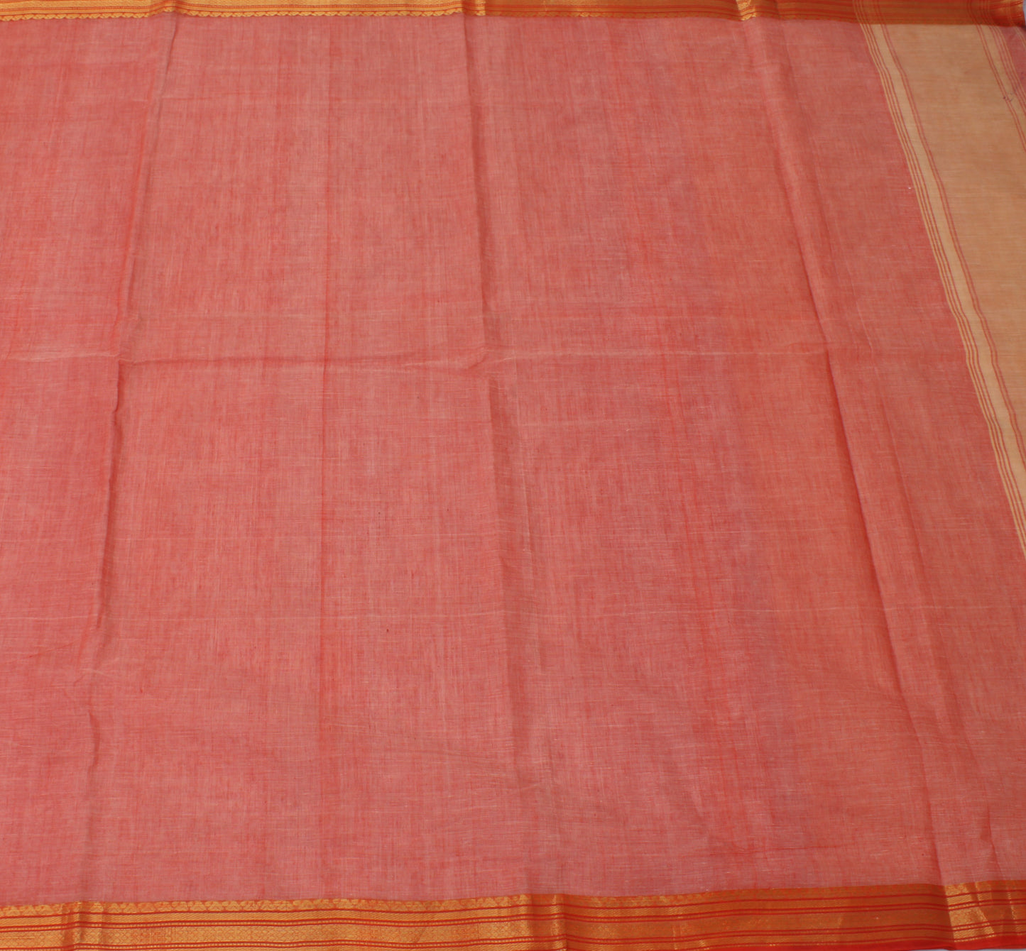 Sushila Vintage Peach Saree Pure Cotton Woven Border Indian Sari 5 Yard Fabric