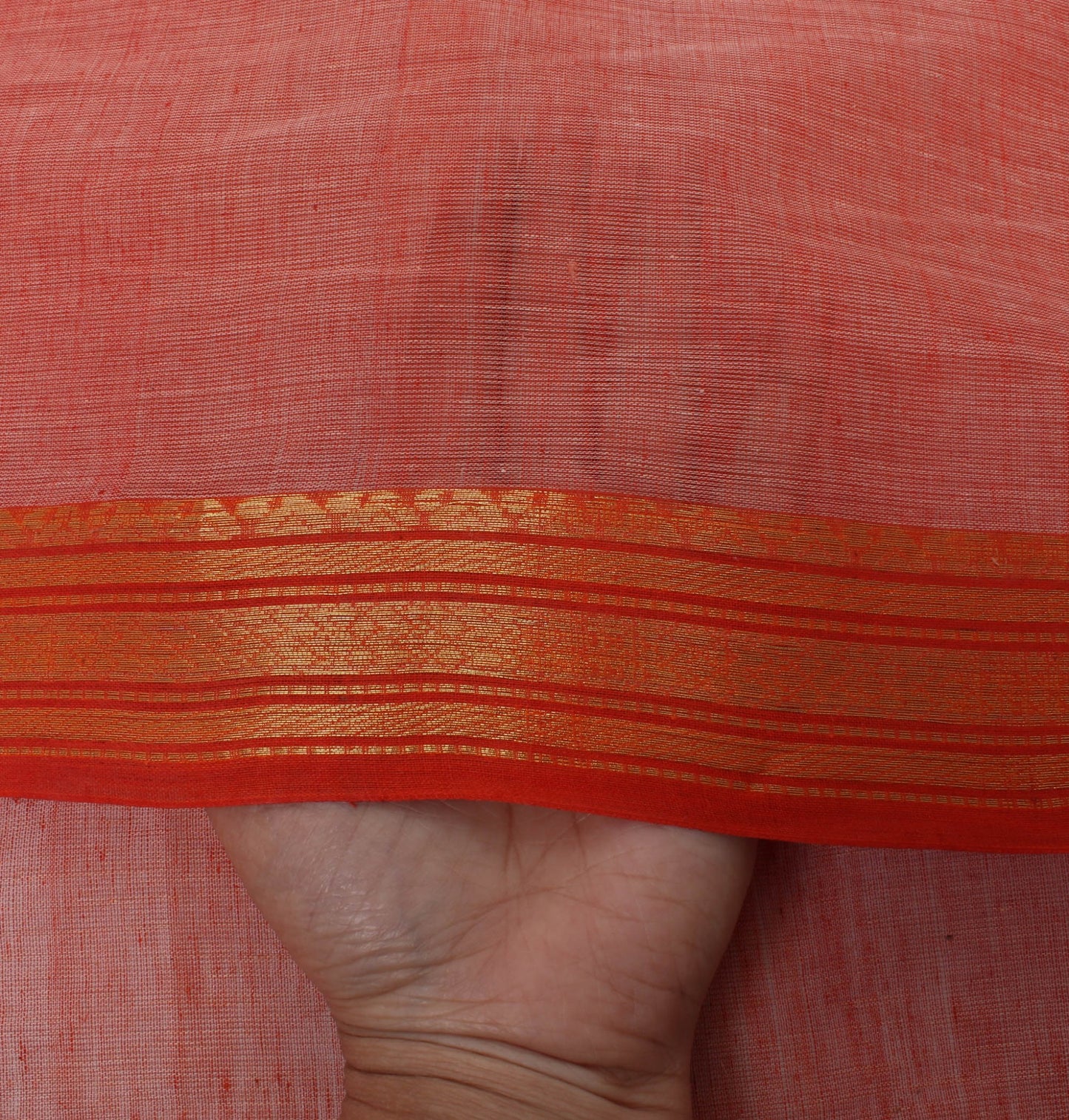 Sushila Vintage Peach Saree Pure Cotton Woven Border Indian Sari 5 Yard Fabric