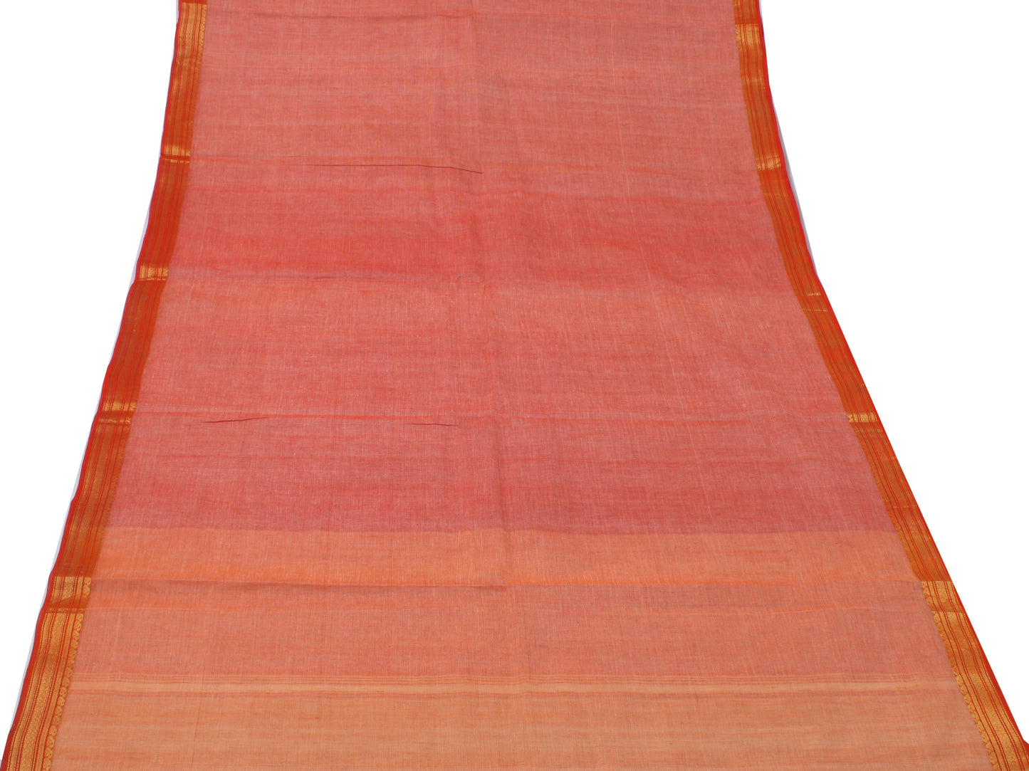 Sushila Vintage Peach Saree Pure Cotton Woven Border Indian Sari 5 Yard Fabric