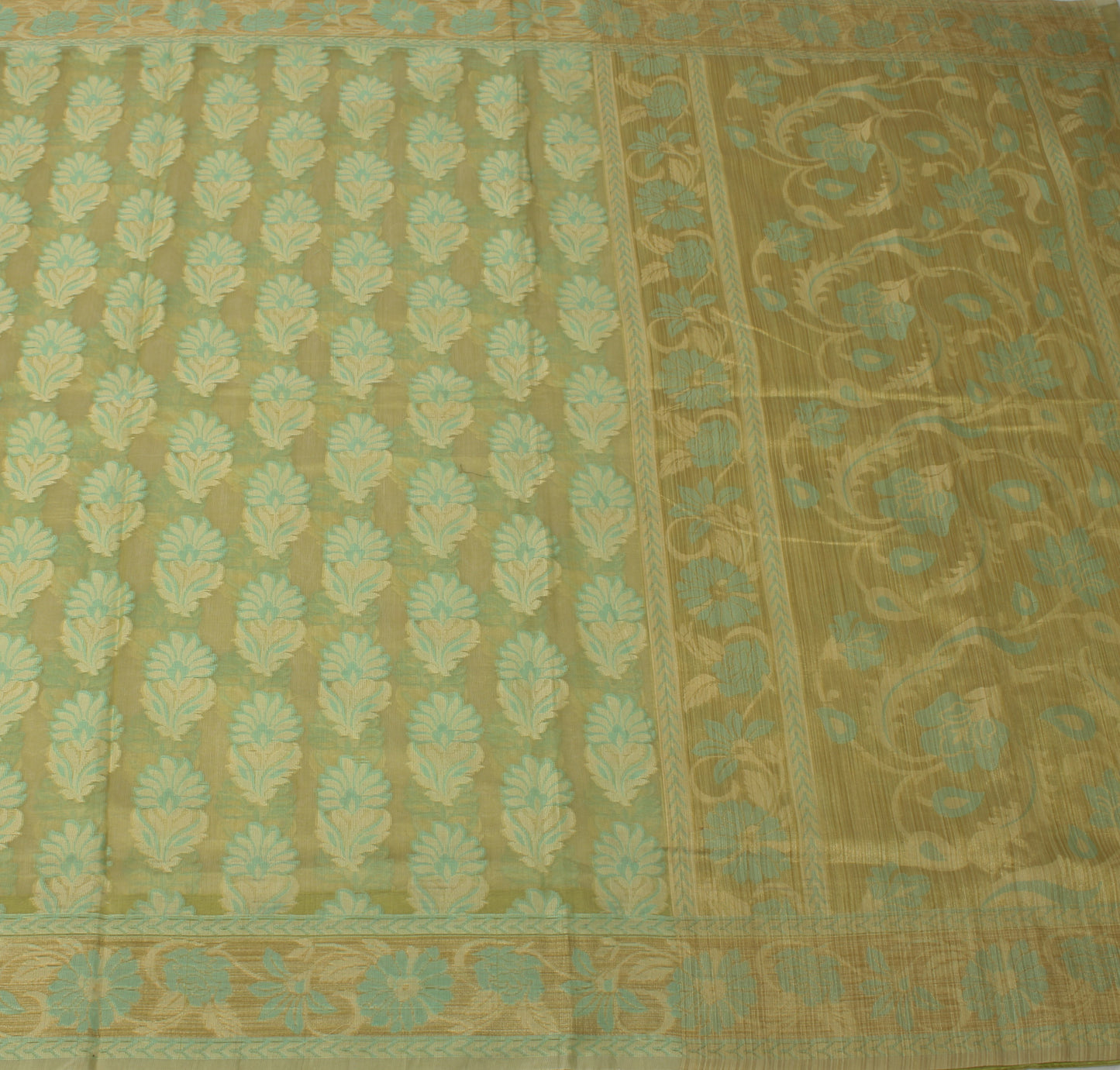 Sushila Vintage Green Saree 100% Pure Silk Woven Floral Sheer Sari 5 Yard Fabric